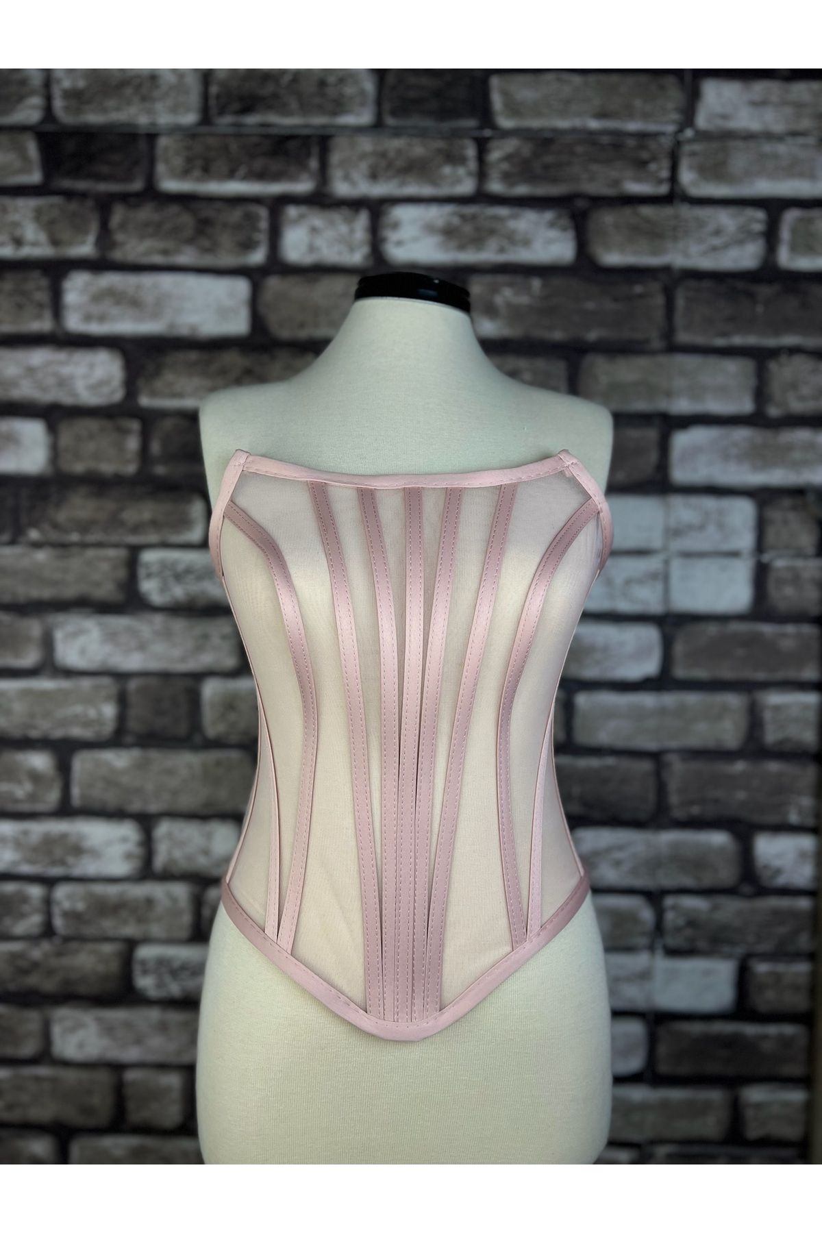 Metay Design-Tulle Transparent Corset & Bustier - Powder 1