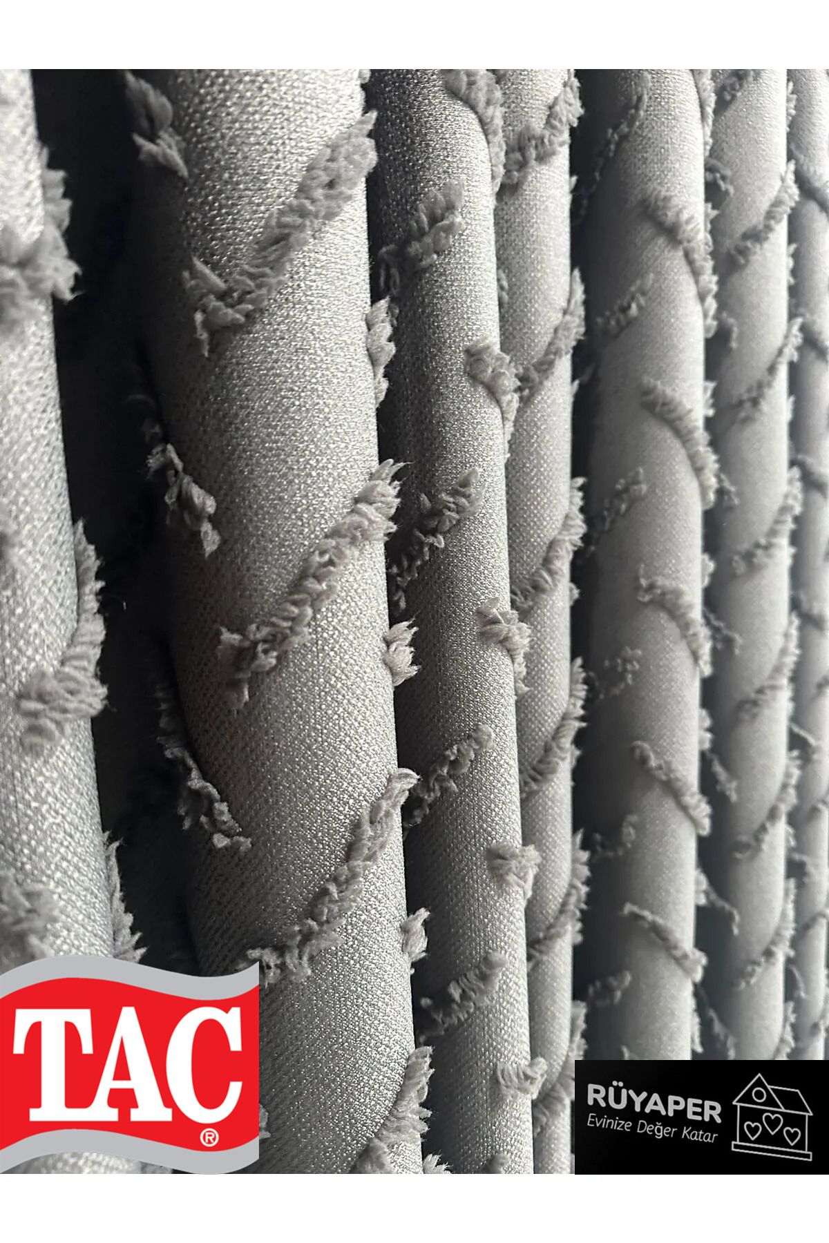 Taç-Dreamper Anthracite Background Curtain Linen 1St Quality Brochol Gift (Single Wing) 1