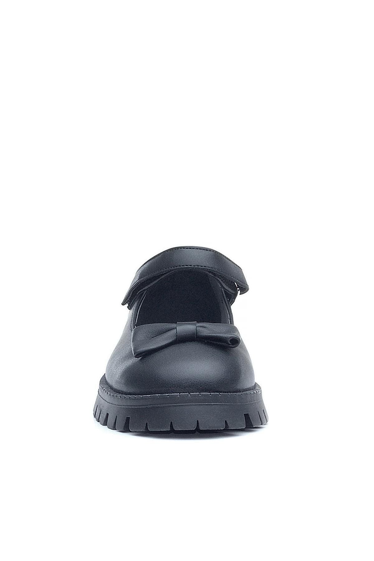 Rakerplus-Black Matte Thick Sole Velcro Girls' Ballerinas 4