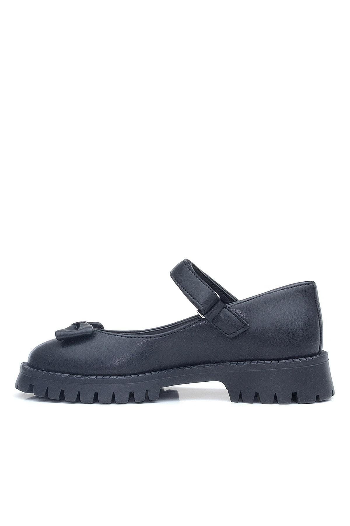 Rakerplus-Black Matte Thick Sole Velcro Girls' Ballerinas 5