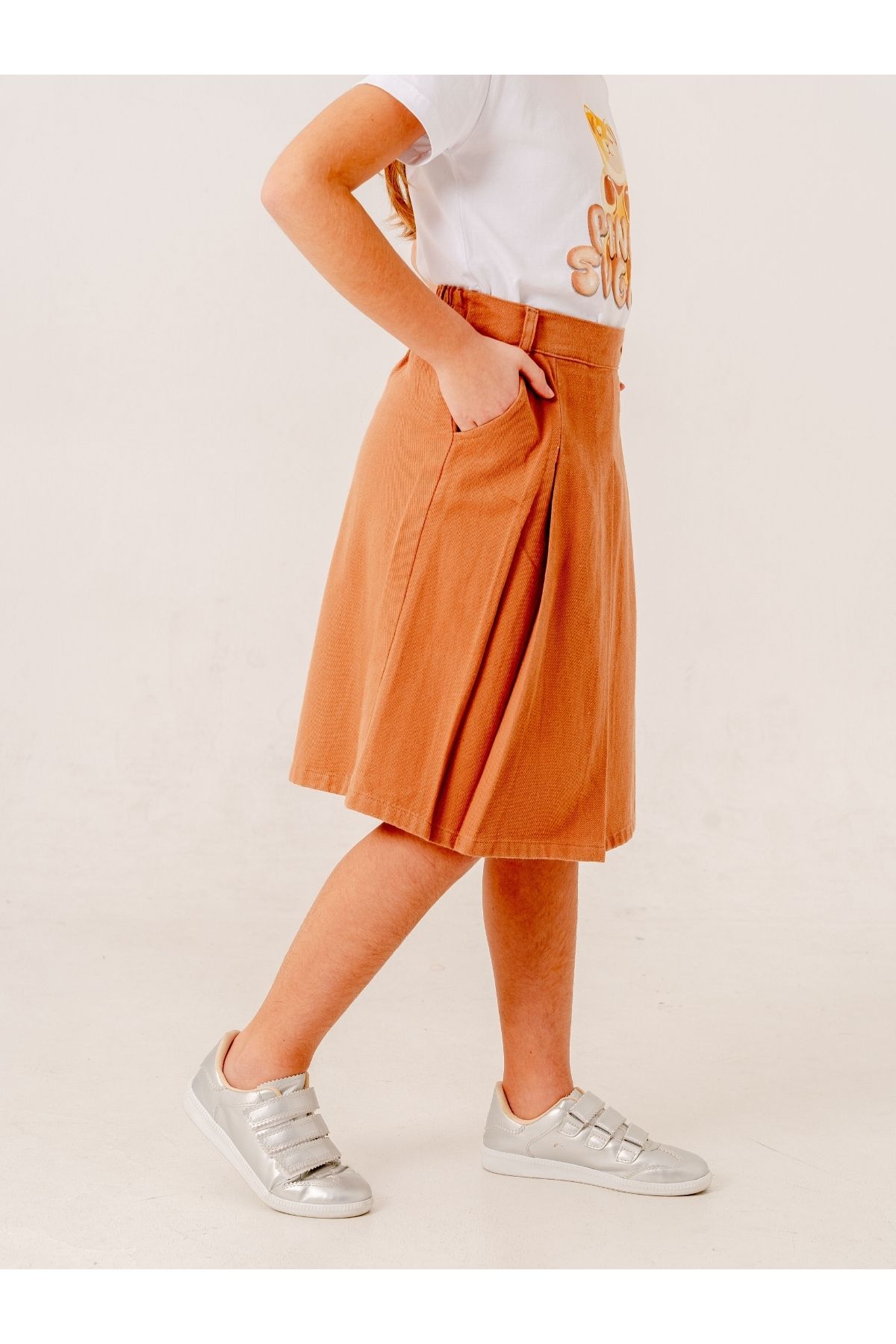 GİYİCEM TEKSTİL-Girl's Gabardine Pleated Linen Skirt 2958 3