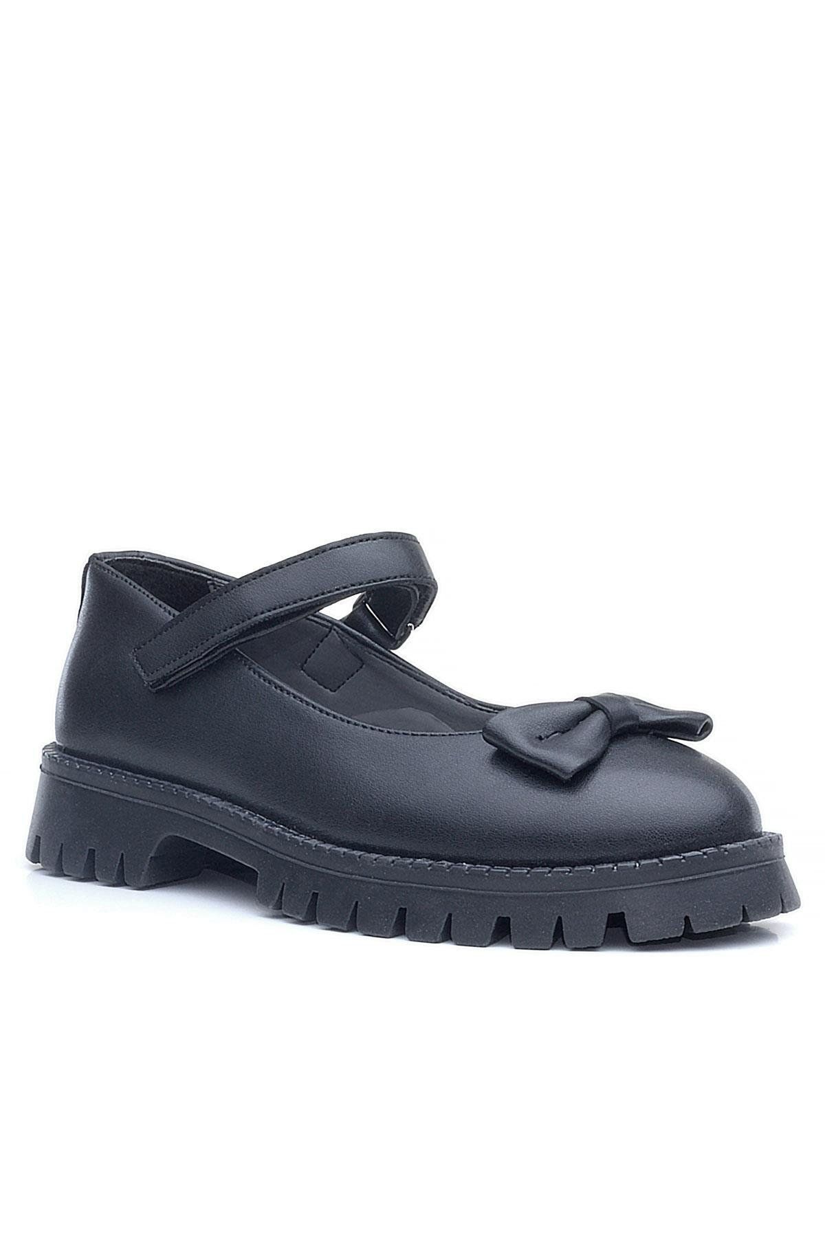 Rakerplus-Black Matte Thick Sole Velcro Girls' Ballerinas 2