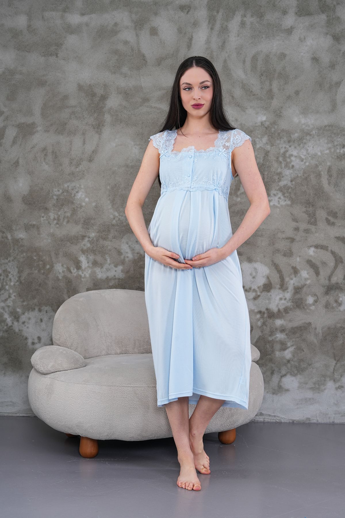 Lohussa Cămașă De Noapte De Maternitate Din Bumbac, Cu Design Special, De Vară, Albastră, Pentru Femei Femeie - 2XL