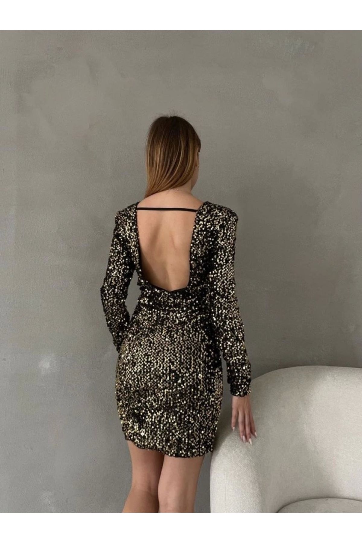 Mode Cool-Women's Long Sleeve Wadded Detail Full Sequin Sequin Mini Dress 5