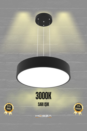 Hegza Lighting Drum-40 ( Siyah Kasa, Sarı Işık ) Ledli Modern Led Avize, Salo...