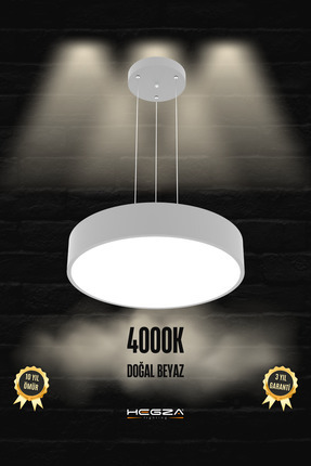 Hegza Lighting Drum 40cm ( Gri Kasa, Doğal Beyaz Işık ) Modern Sarkıt Led Avi...