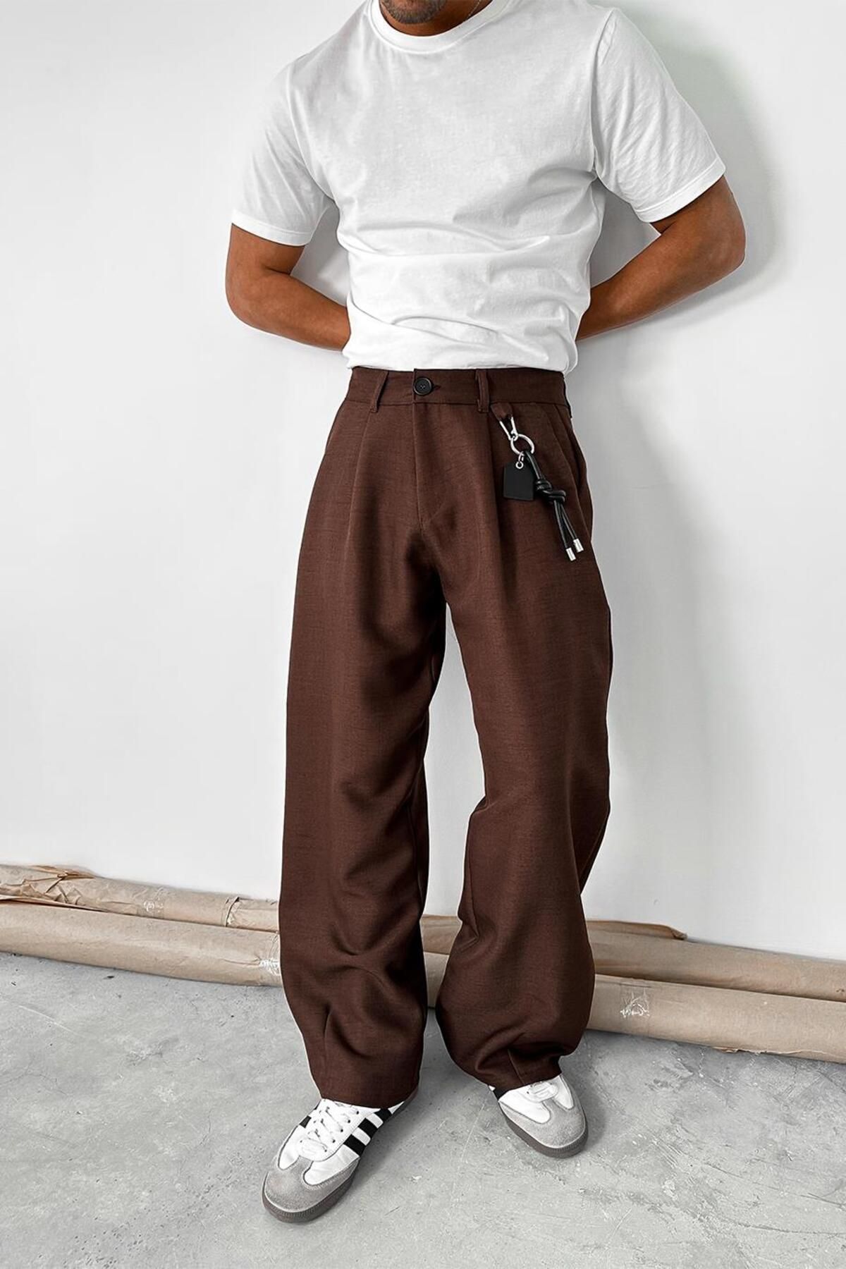 HAFKAGİYİM-Brown Cozy Design Fabric Trousers 4