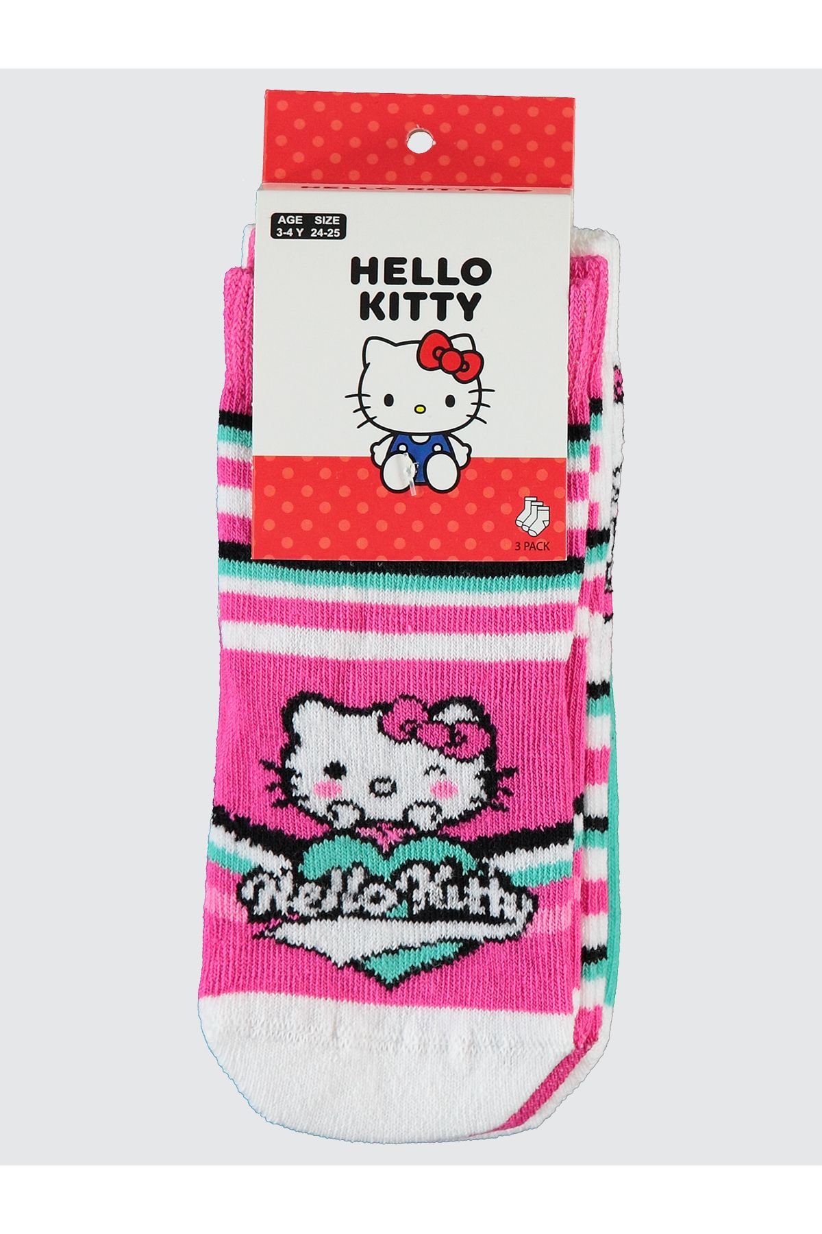 Hello Kitty-طقم جوارب وردية للفتيات بعمر 3-11 سنة - عبوة من 3 قطع 1