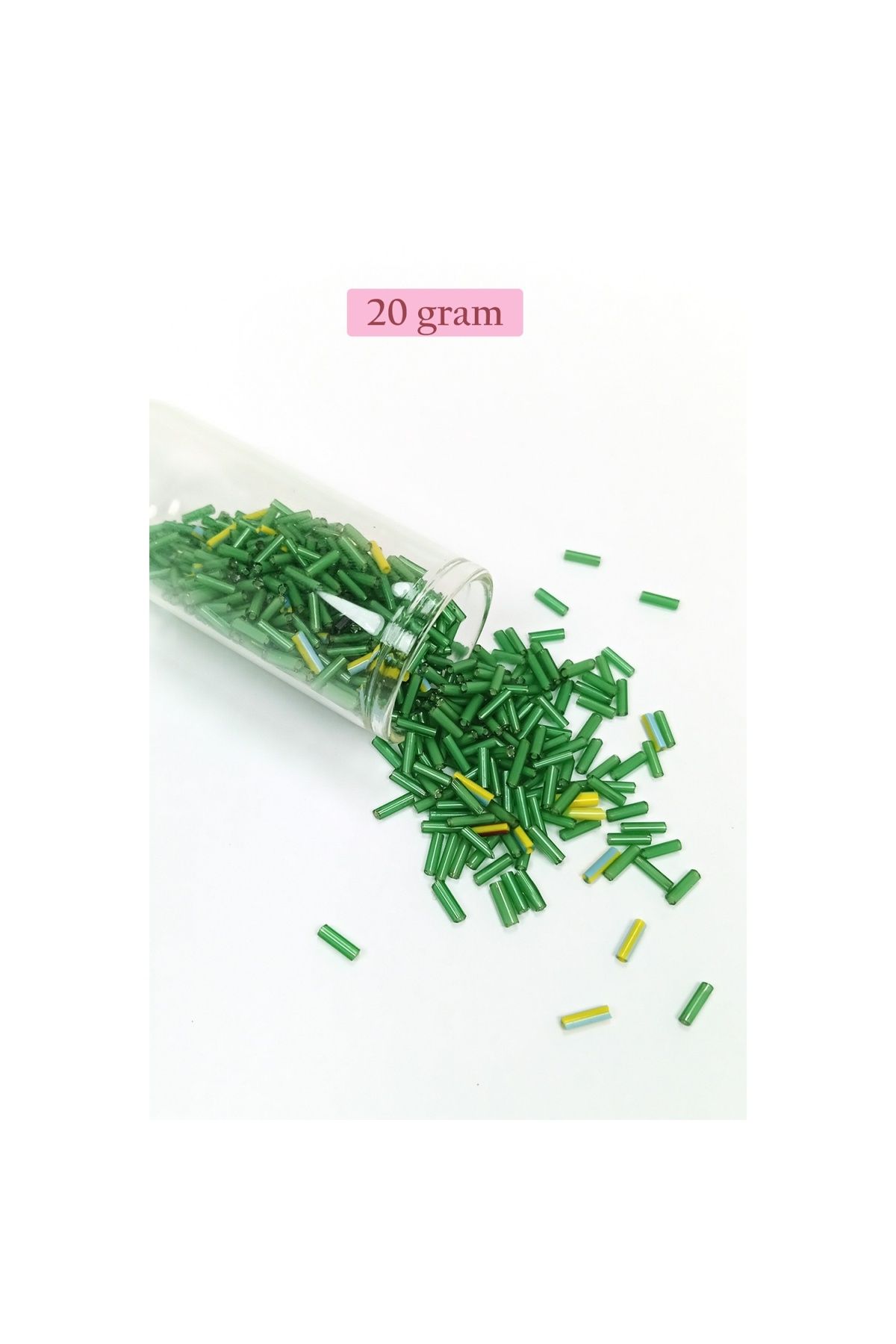 maarketim Uzun Boru Kesme Boncuk Çap 2mm Uzunluk 10 mm - 20 Gram - Yeşil