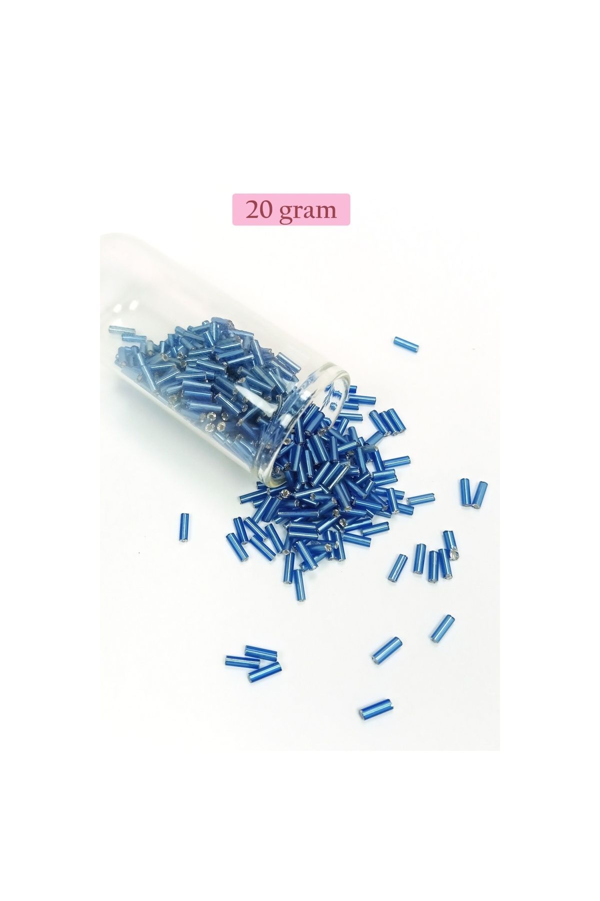 maarketim Uzun Boru Kesme Boncuk Çap 2mm Uzunluk 10 mm - 20 Gram - Mavi