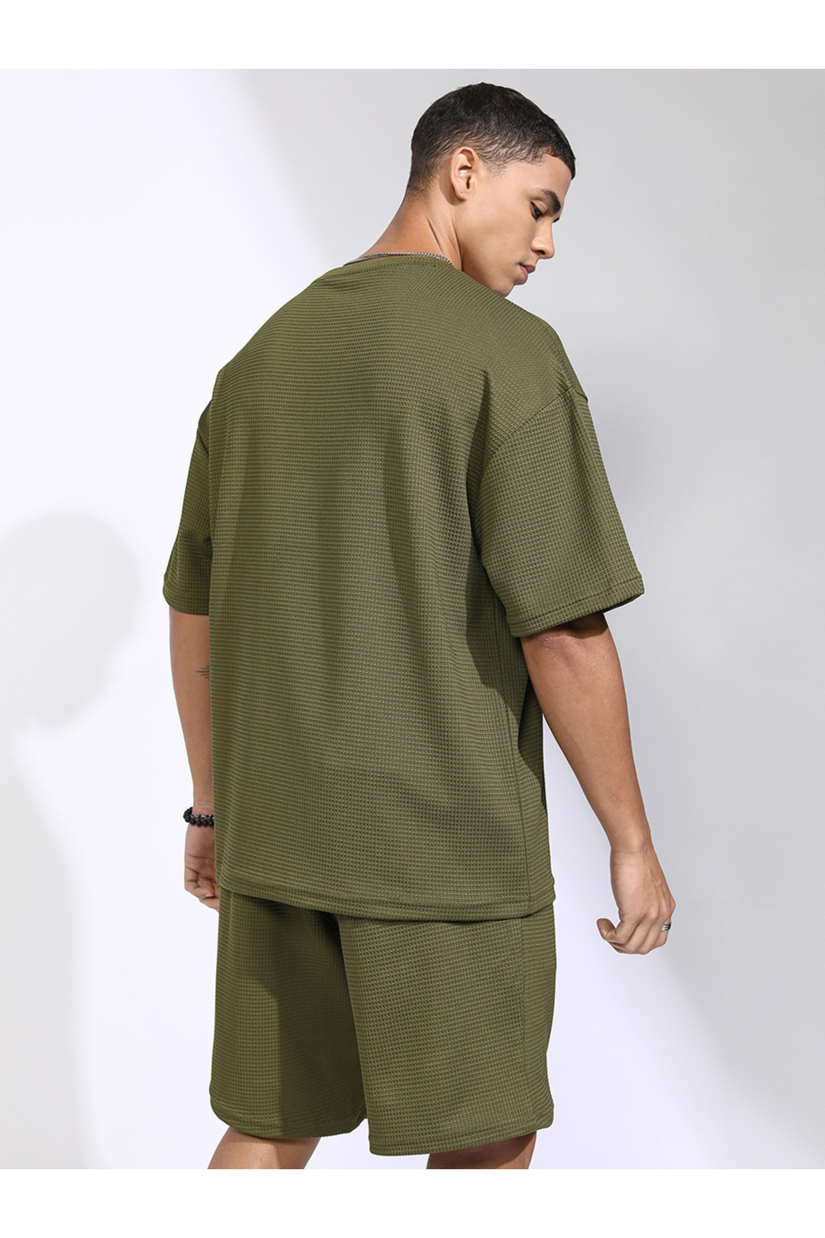Highlander By Styli-Oversized Self Design T-Shirt and Shorts 3