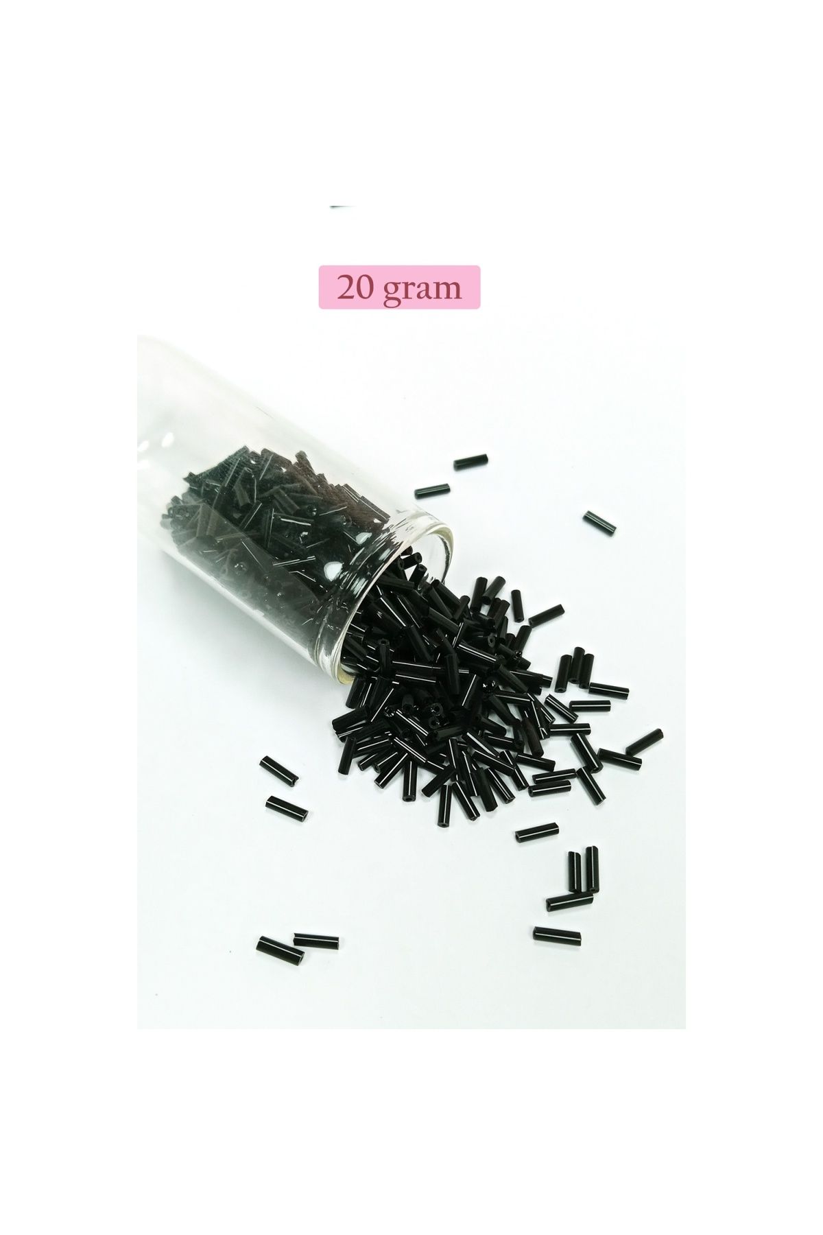 maarketim Uzun Boru Kesme Boncuk Çap 2mm Uzunluk 10 mm - 20 Gram - Siyah