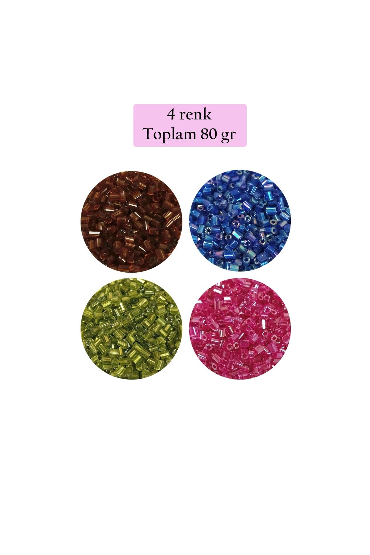 maarketim Kesme Cam Boncuk 2mm - 4 Renk - Toplam 80 Gram
