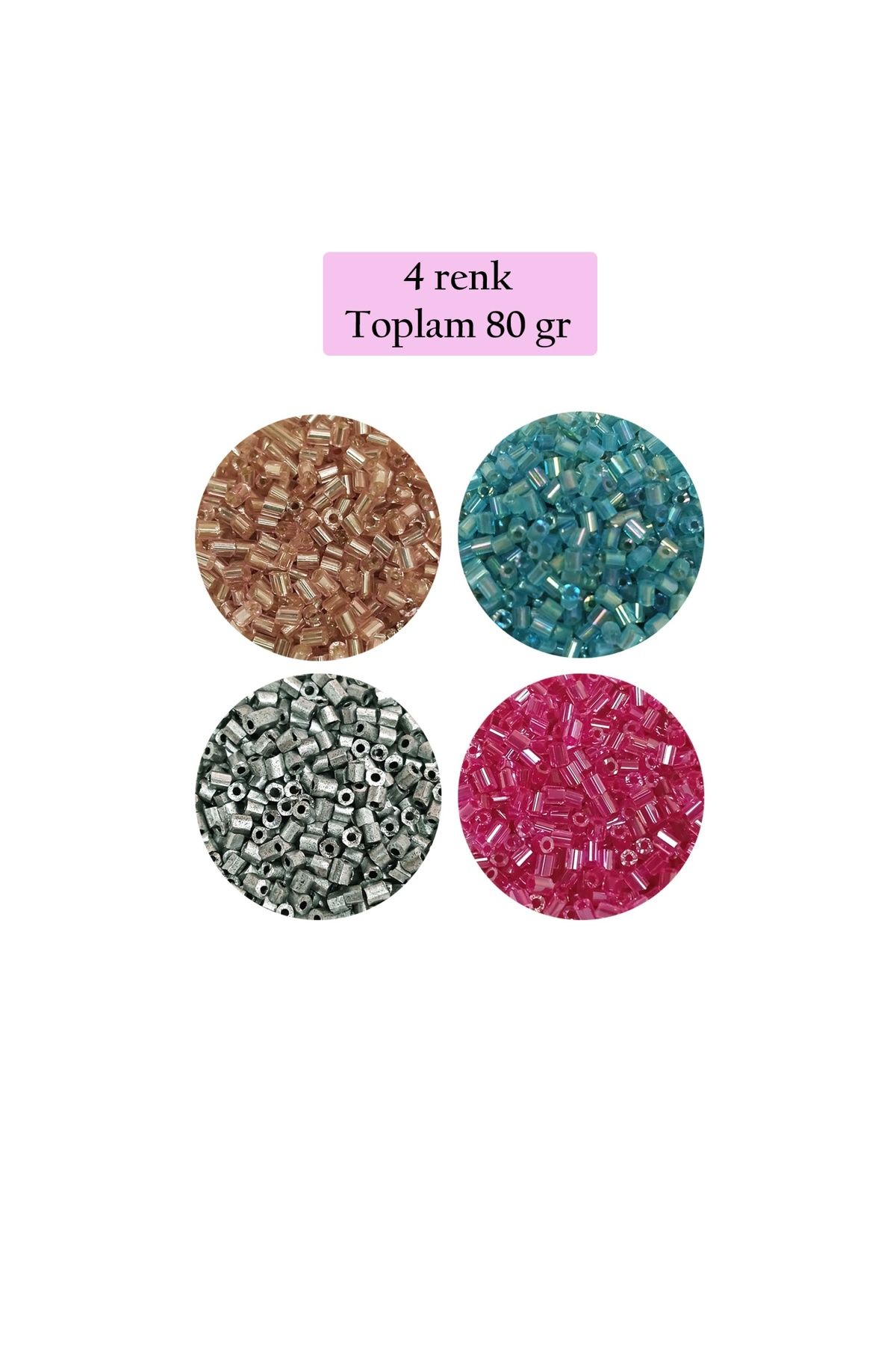 maarketim Kesme Cam Boncuk 2mm - 4 Renk - Toplam 80 Gram