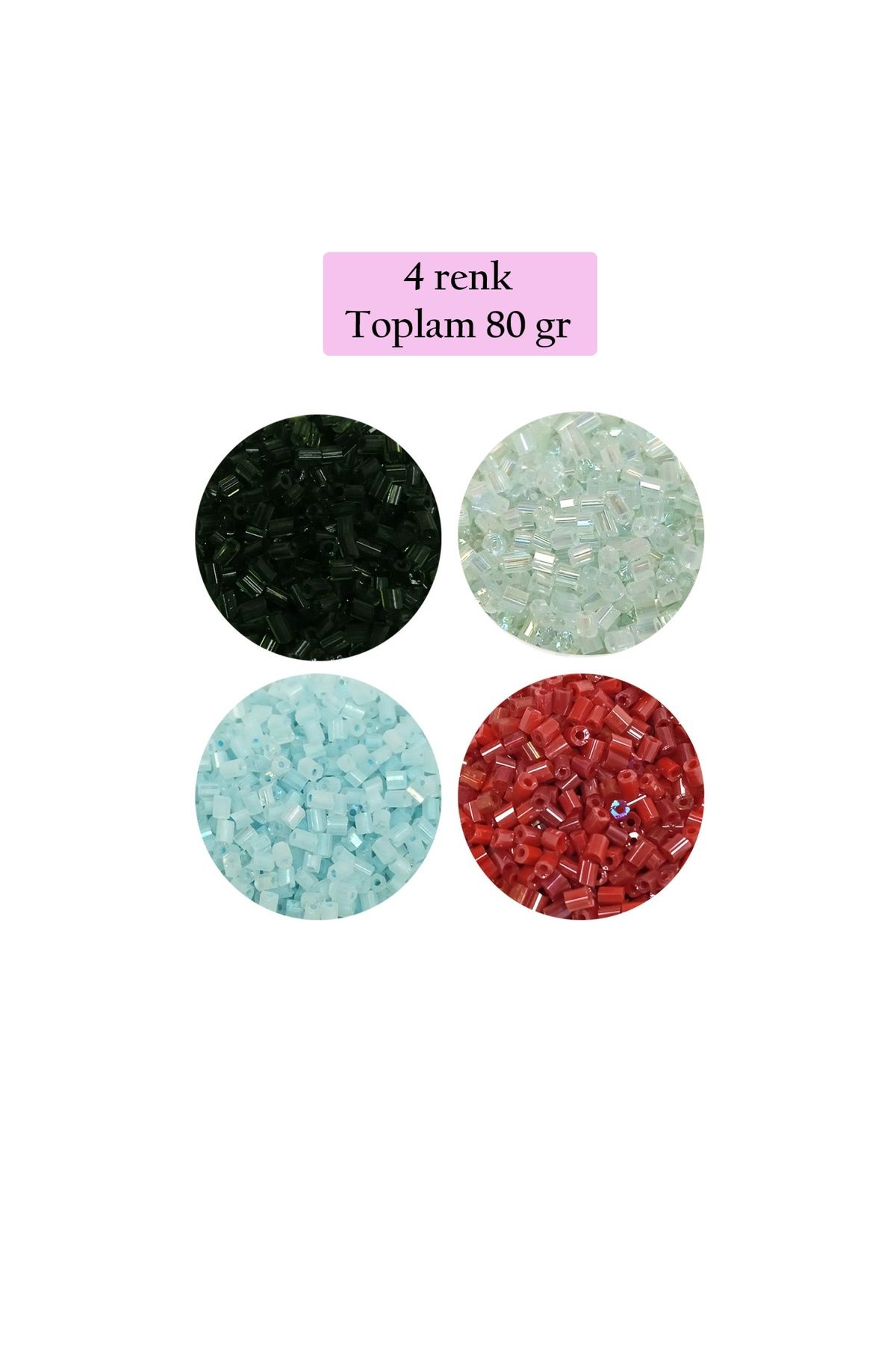 maarketim Kesme Cam Boncuk 2mm - 4 Renk - Toplam 80 Gram