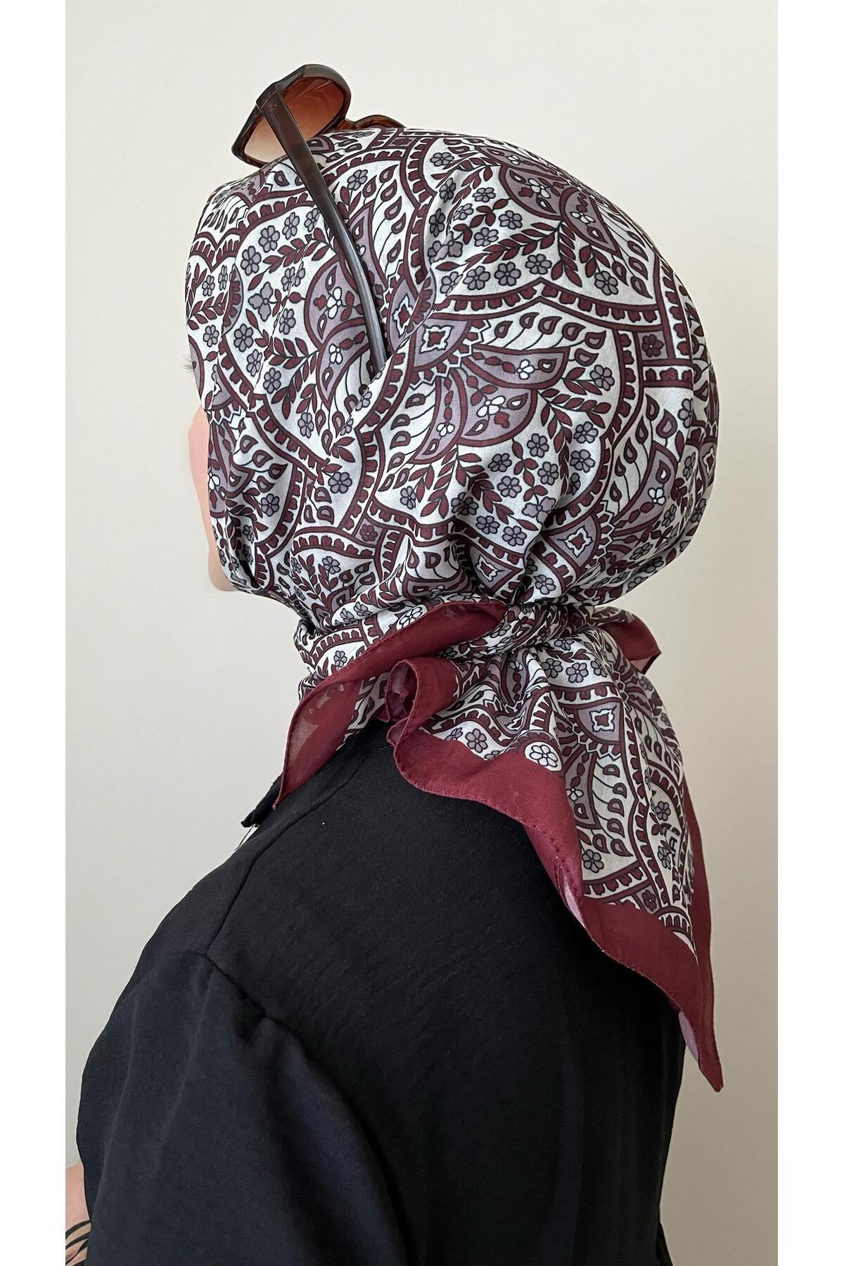 ESSLERA-Claret Red Ethnic Floral Patterned Soft Scarf 2