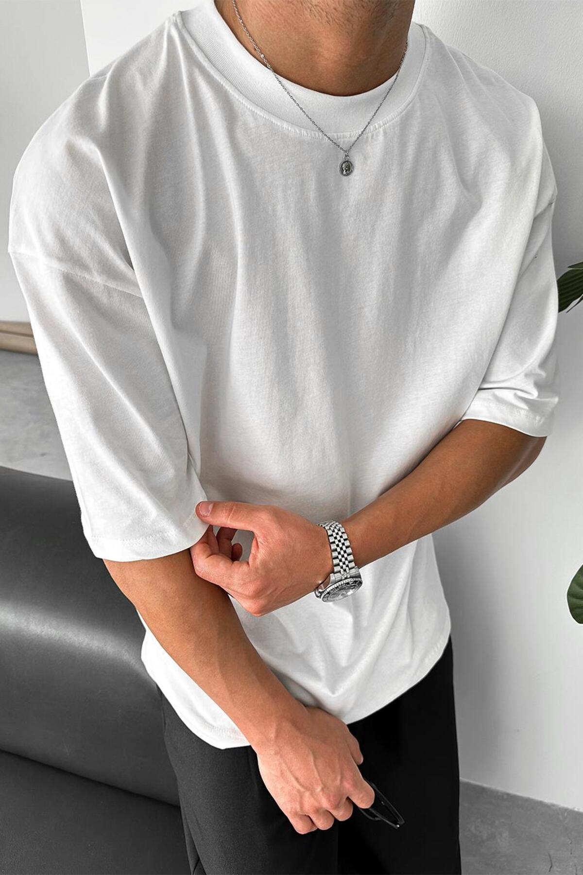 HAFKA Beyaz Cozy Basic Oversize Tişört görsel 3
