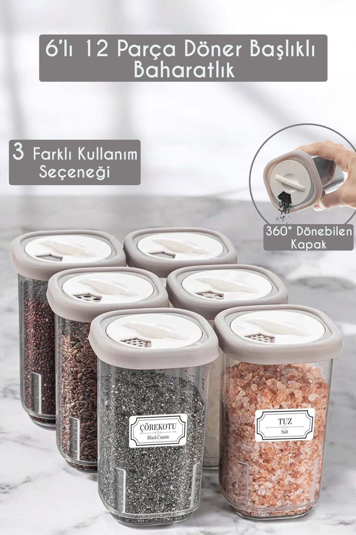 Home-Mia 6S 360 °   Fresh-Keeping Spice Rack Set with Swivel, Airtight Lid-Spice Rack Storage Container Beige 1
