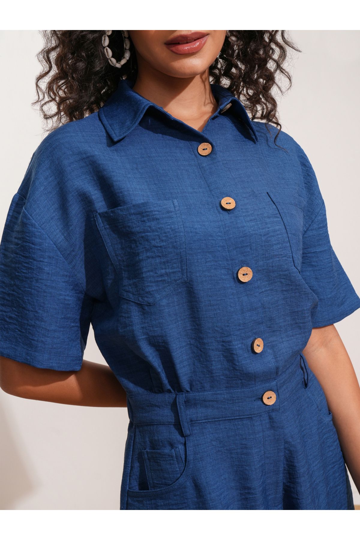 Tokyo Talkies By Styli-Textured Collared Jumpsuit with Button Detail 2