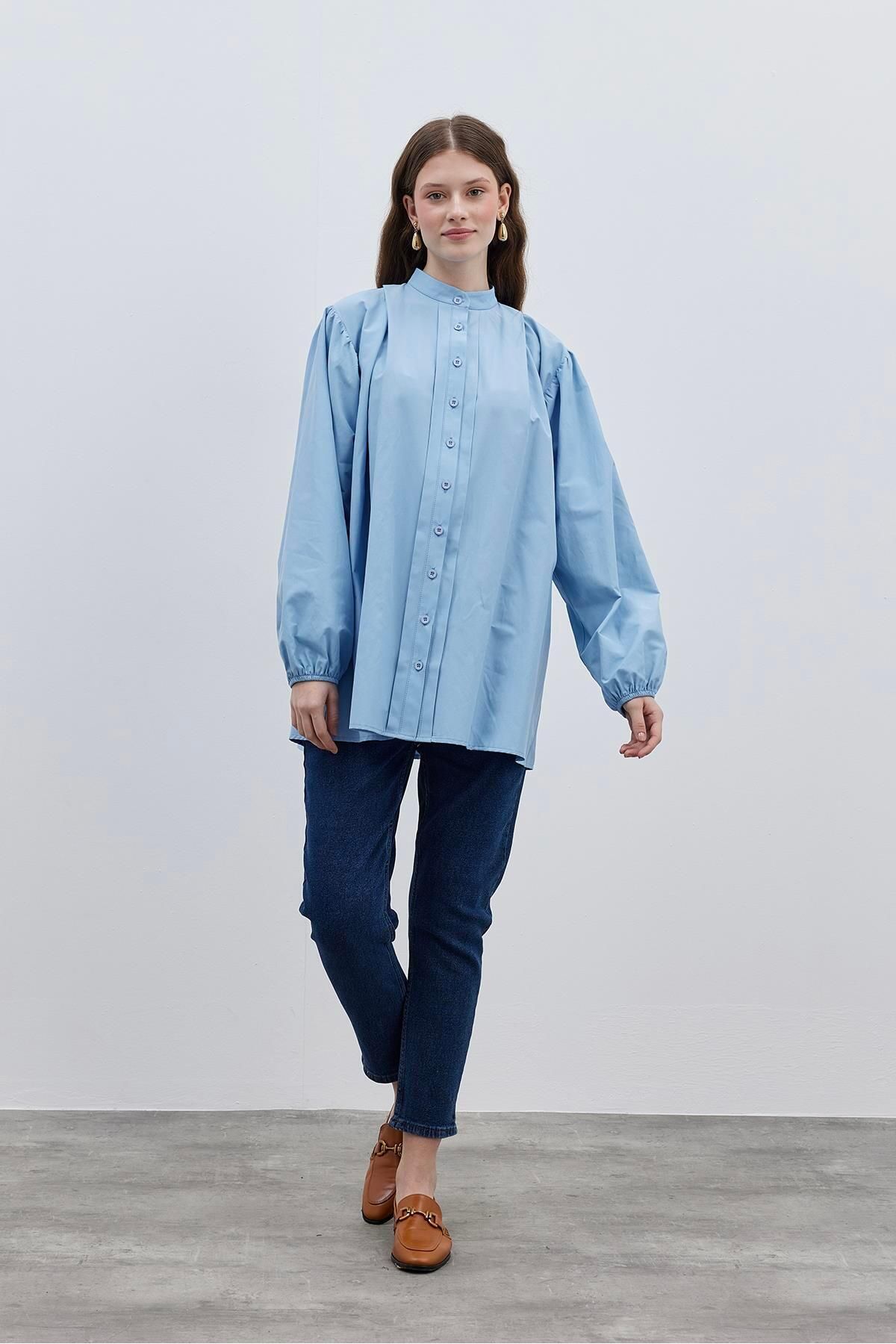 Fahhar-Blue Judge Collar Women's Shirt 4