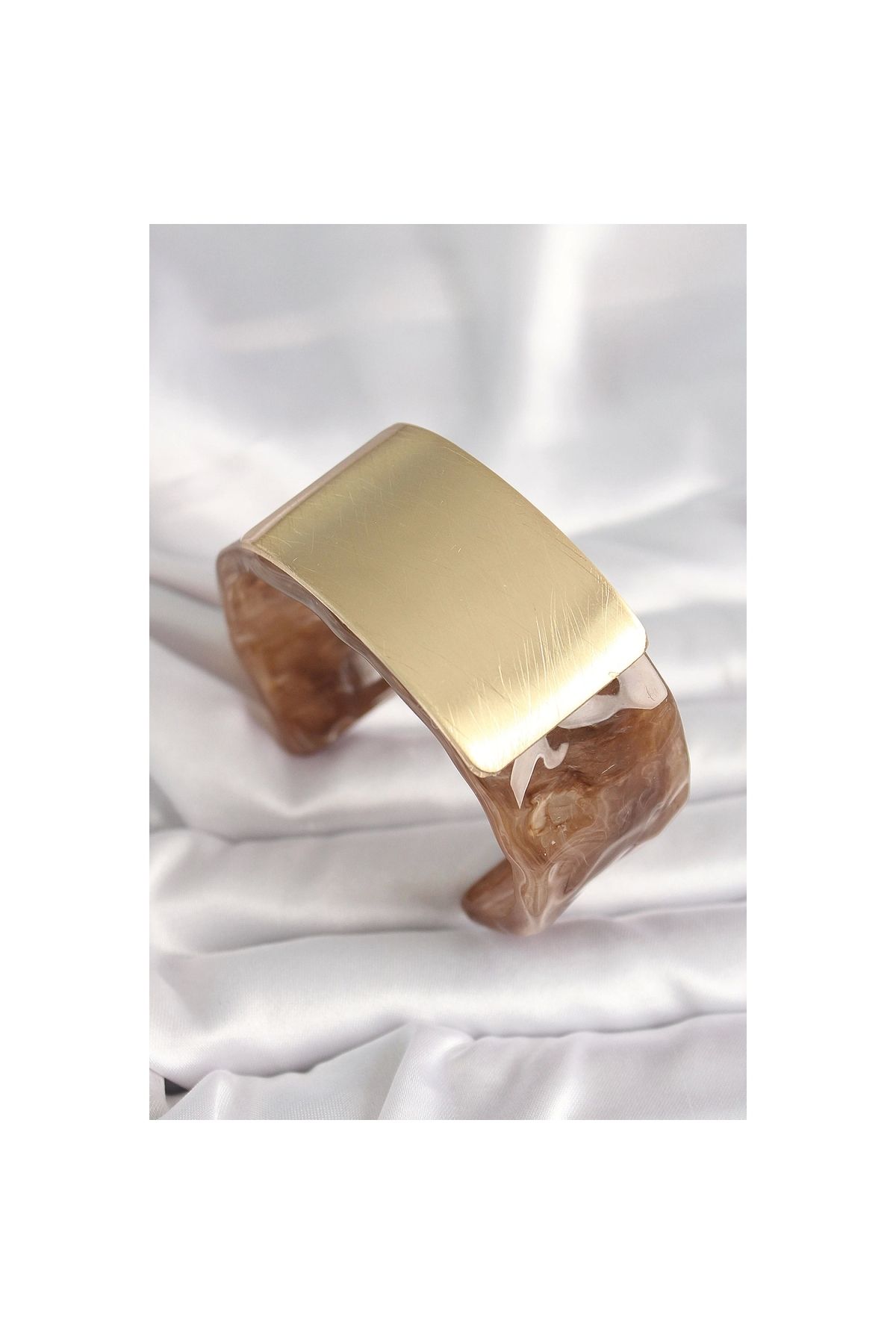 Narnuga Kahverengi Mermer Desen Akrilik Platik Gold Dikdörtgen Plaka Model Vintage Kadın Bilezik - TJ-BB6686
