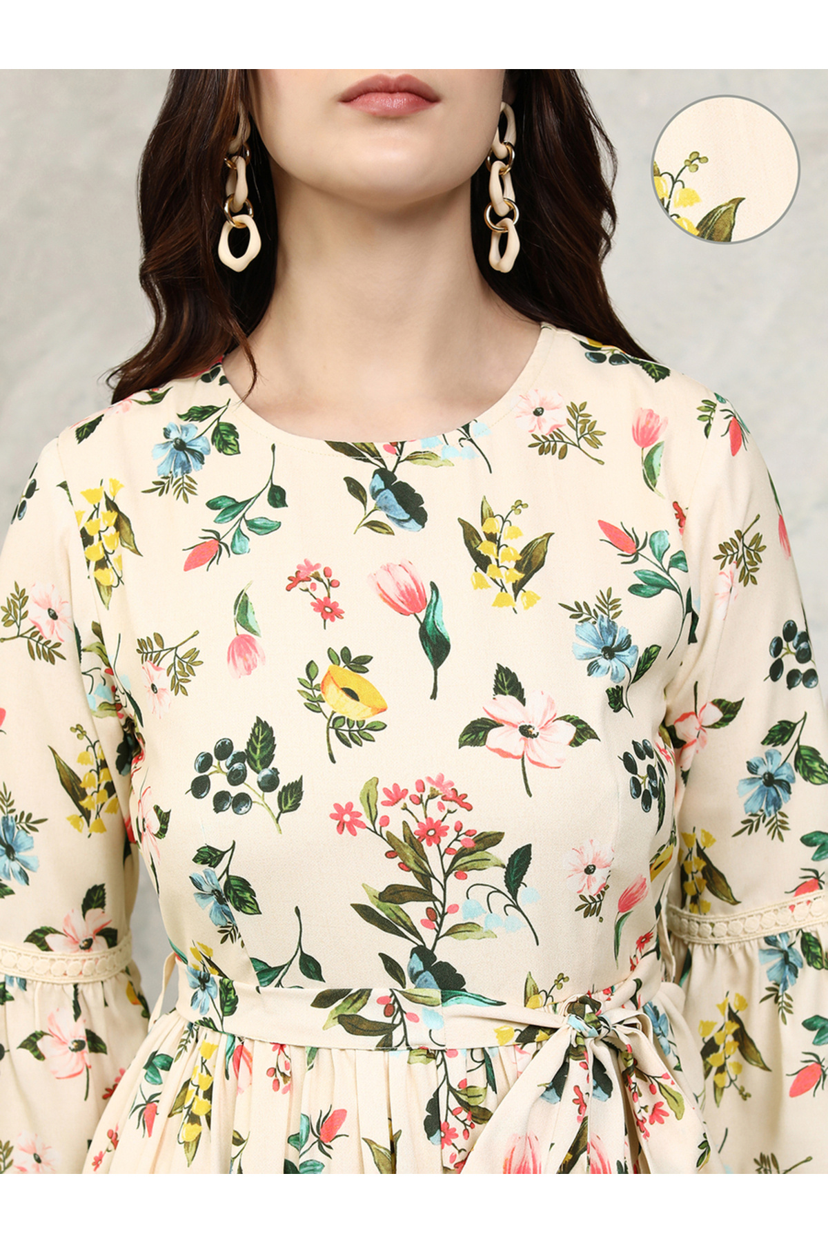 Vishudh By Styli-All-Over Floral Print Straight Leg Jumpsuit with Tie-Up Belt 5