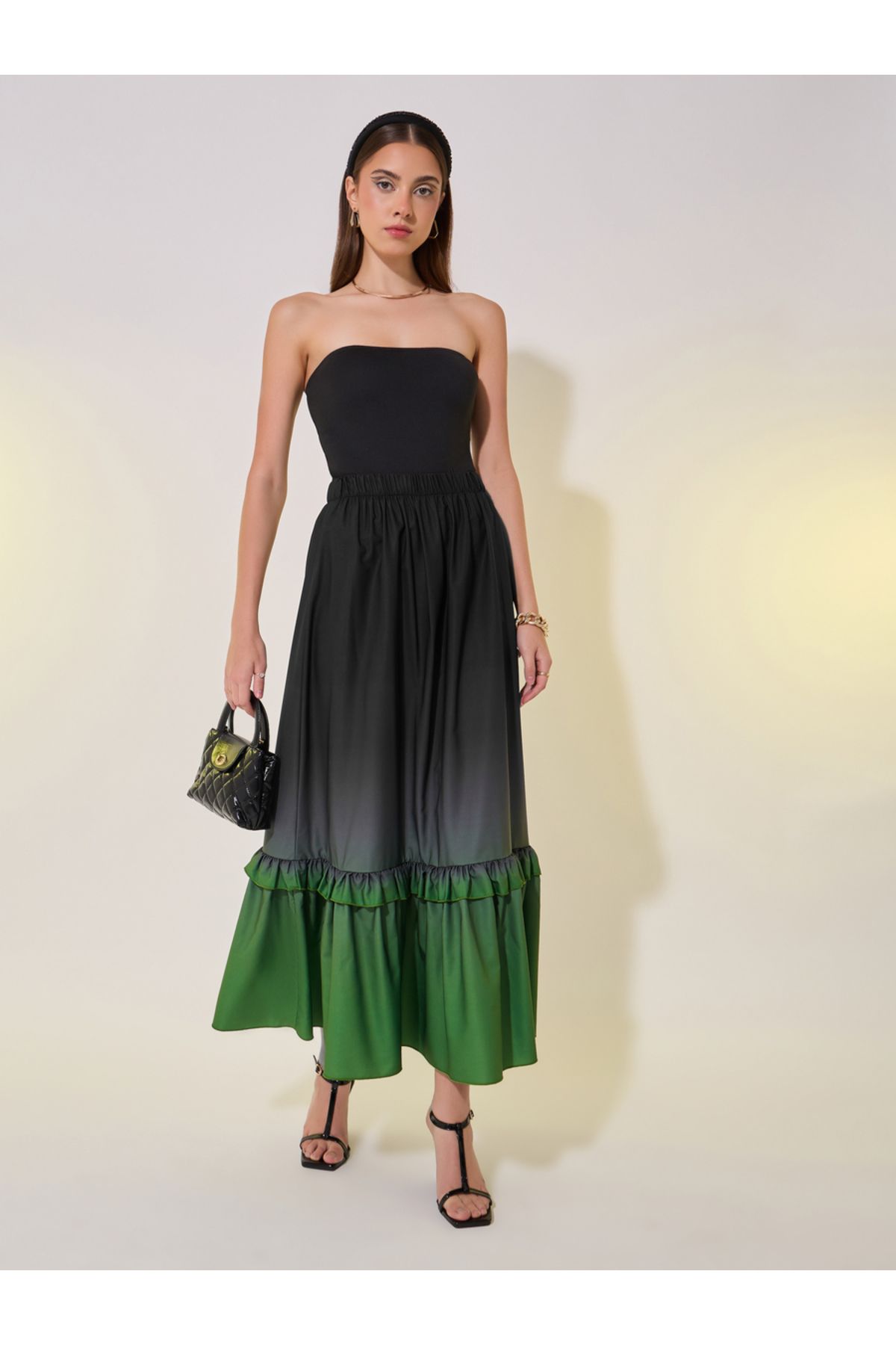 Take Two By Styli-Ombre Print A-Line Ruffle Hem Maxi Skirt 1