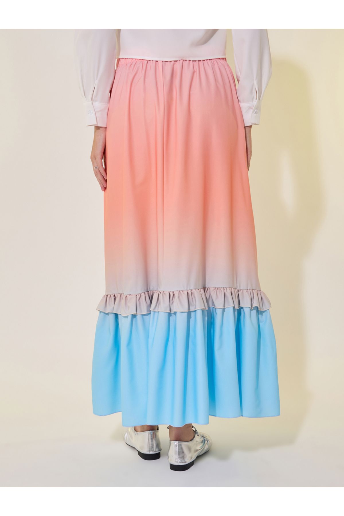 Take Two By Styli-Ombre Print Ruffled Hem A-Line Maxi Skirt 5