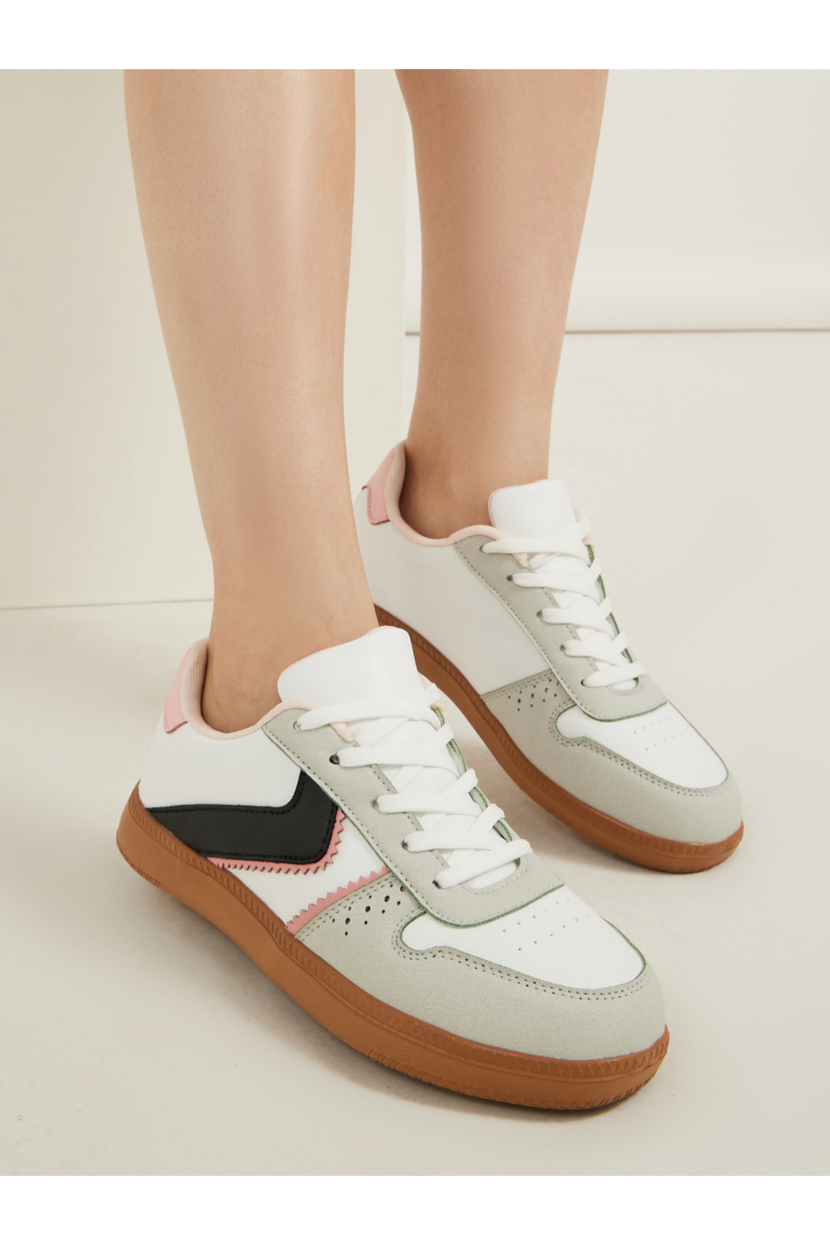 Styli Contrast Panel Lace Up Sneakers