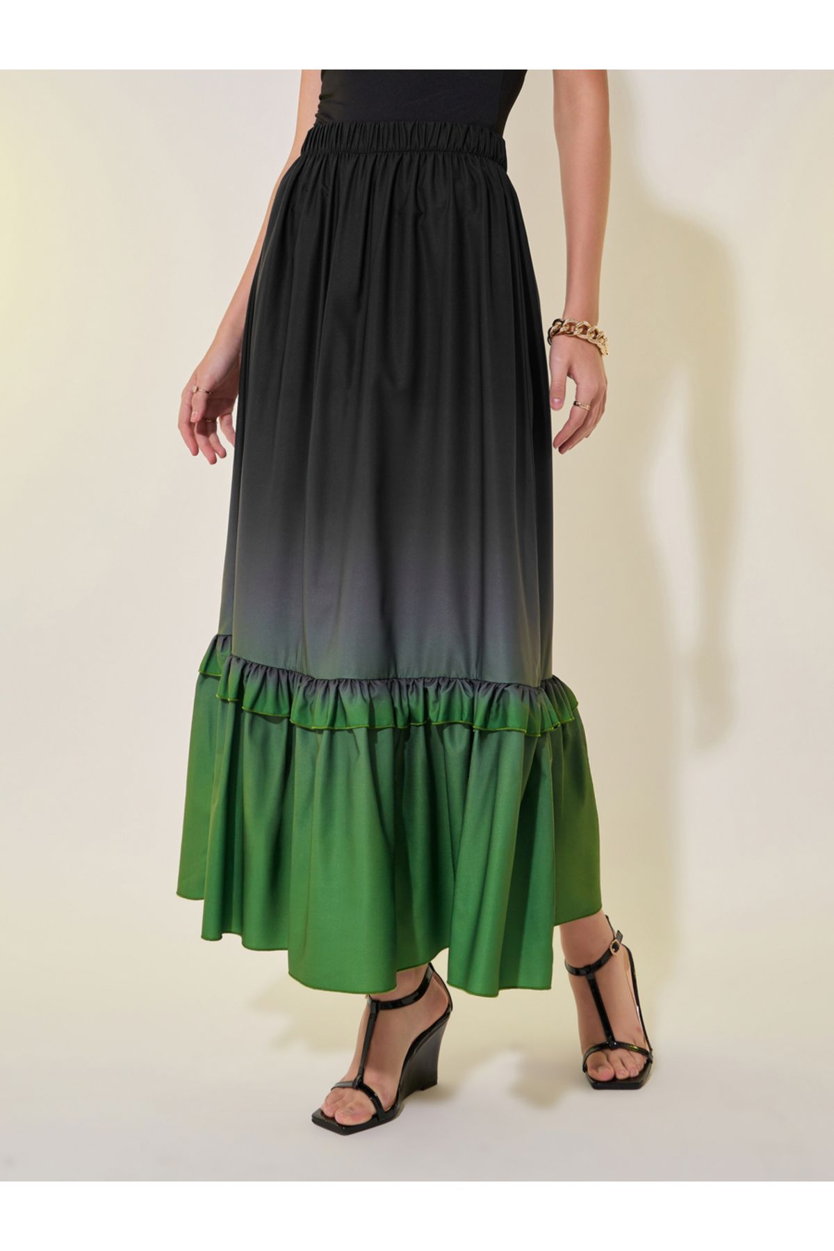 Take Two By Styli-Ombre Print A-Line Ruffle Hem Maxi Skirt 2