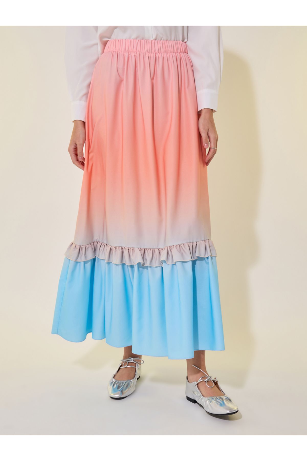 Take Two By Styli-Ombre Print Ruffled Hem A-Line Maxi Skirt 3