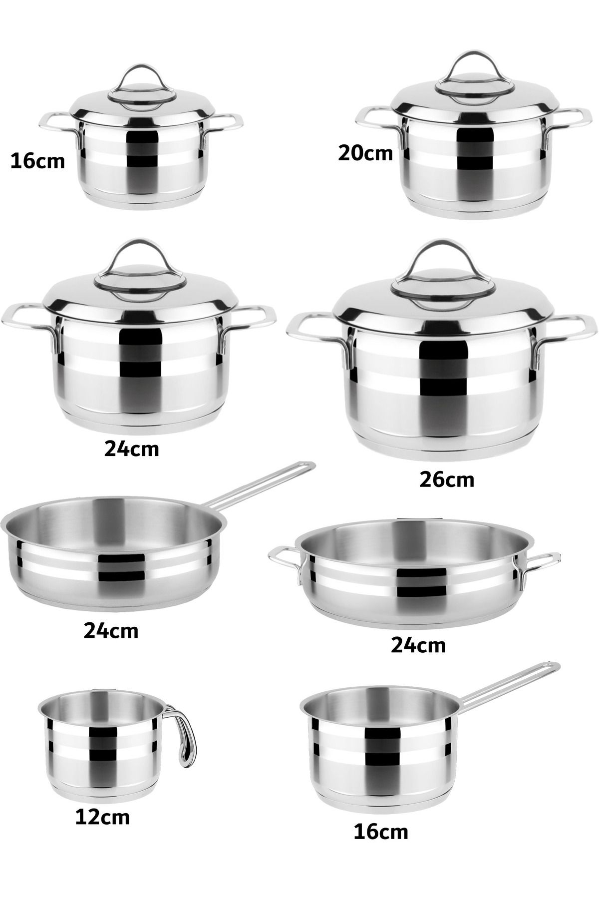 Top Chef-12 Piece Cookware Set Stainless Steel 18/10 Turkey Made Silver 4