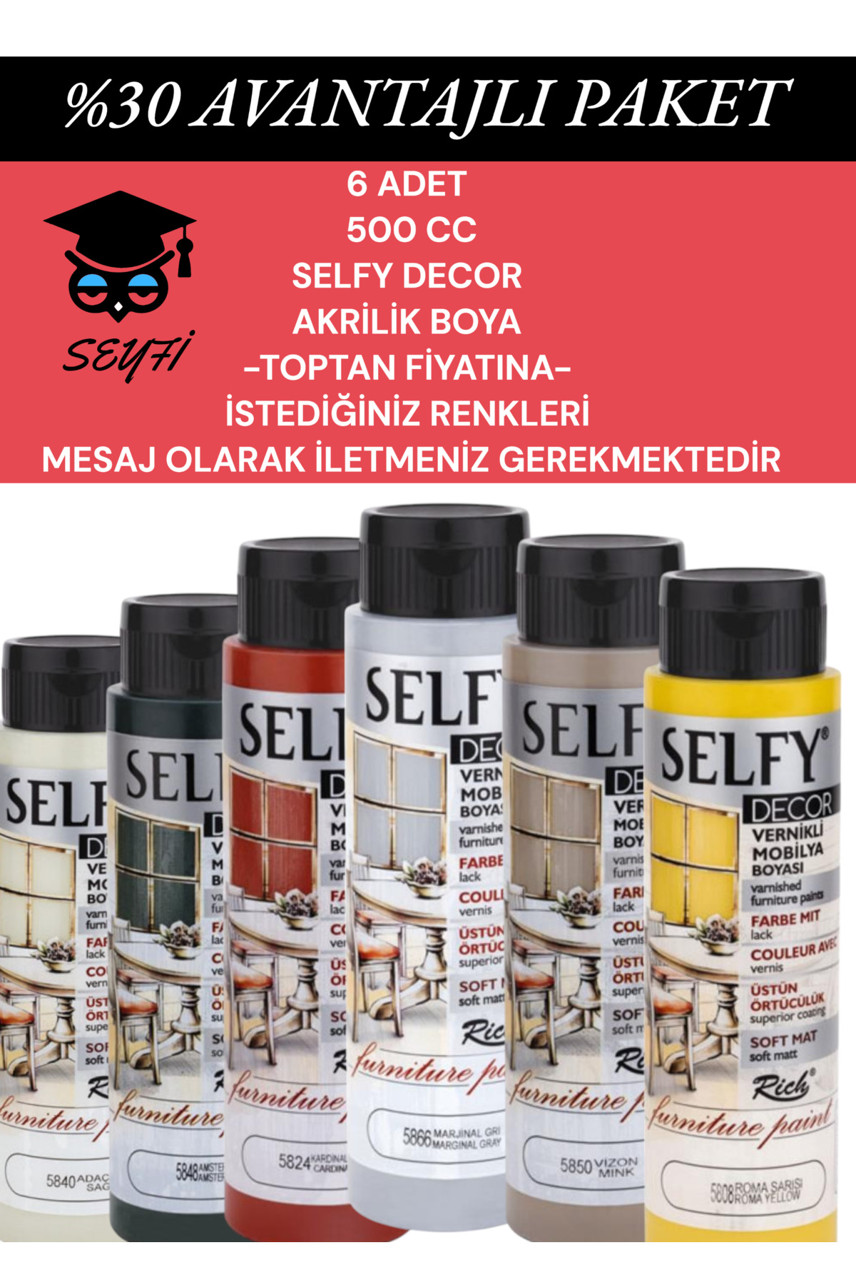 SEYFİKİRTASİYE TOPTAN 6 ADET 500 CC SELFY DECOR VERNİKLİ AKRİLİK