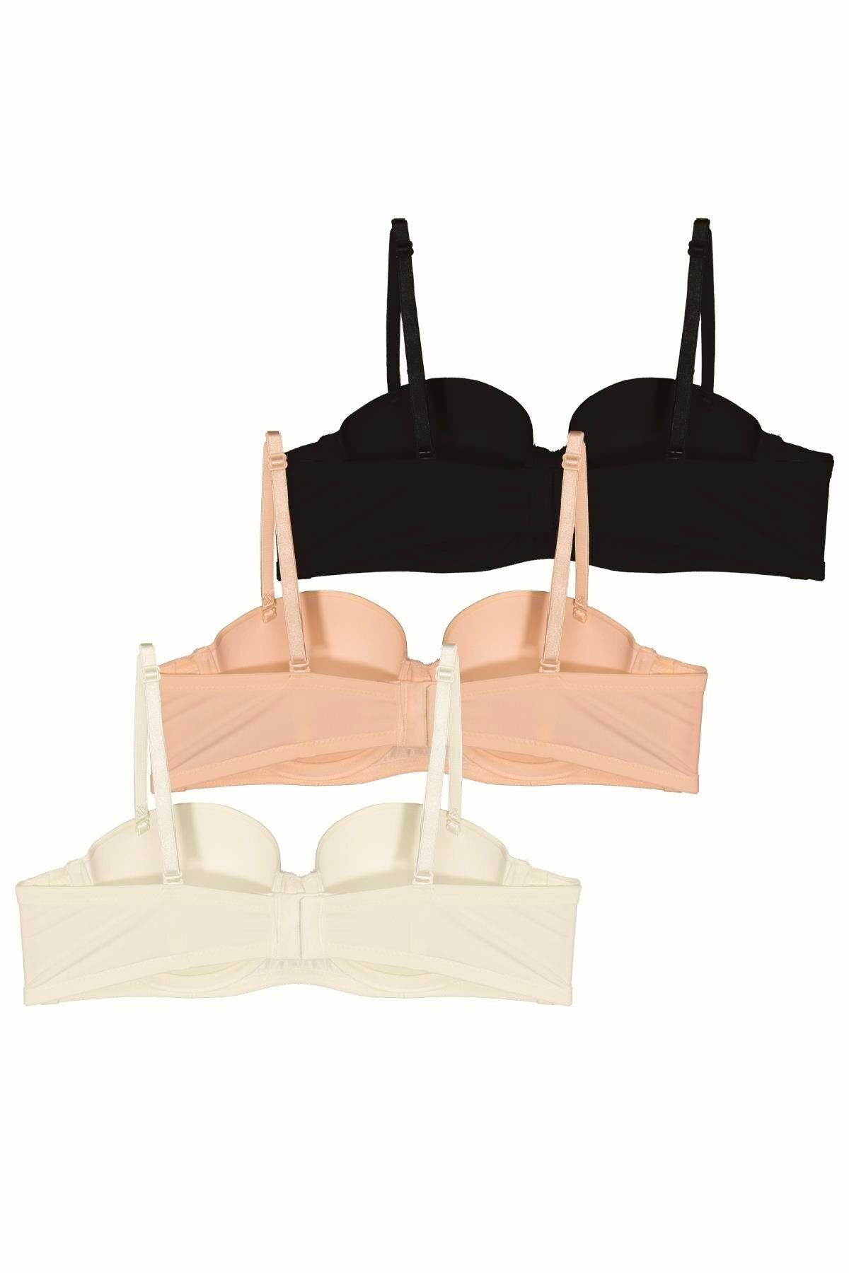 C&City-3-Pack - Padding-Free Strapless Soft Knitted Bra C38020 Black/White/Skin 2