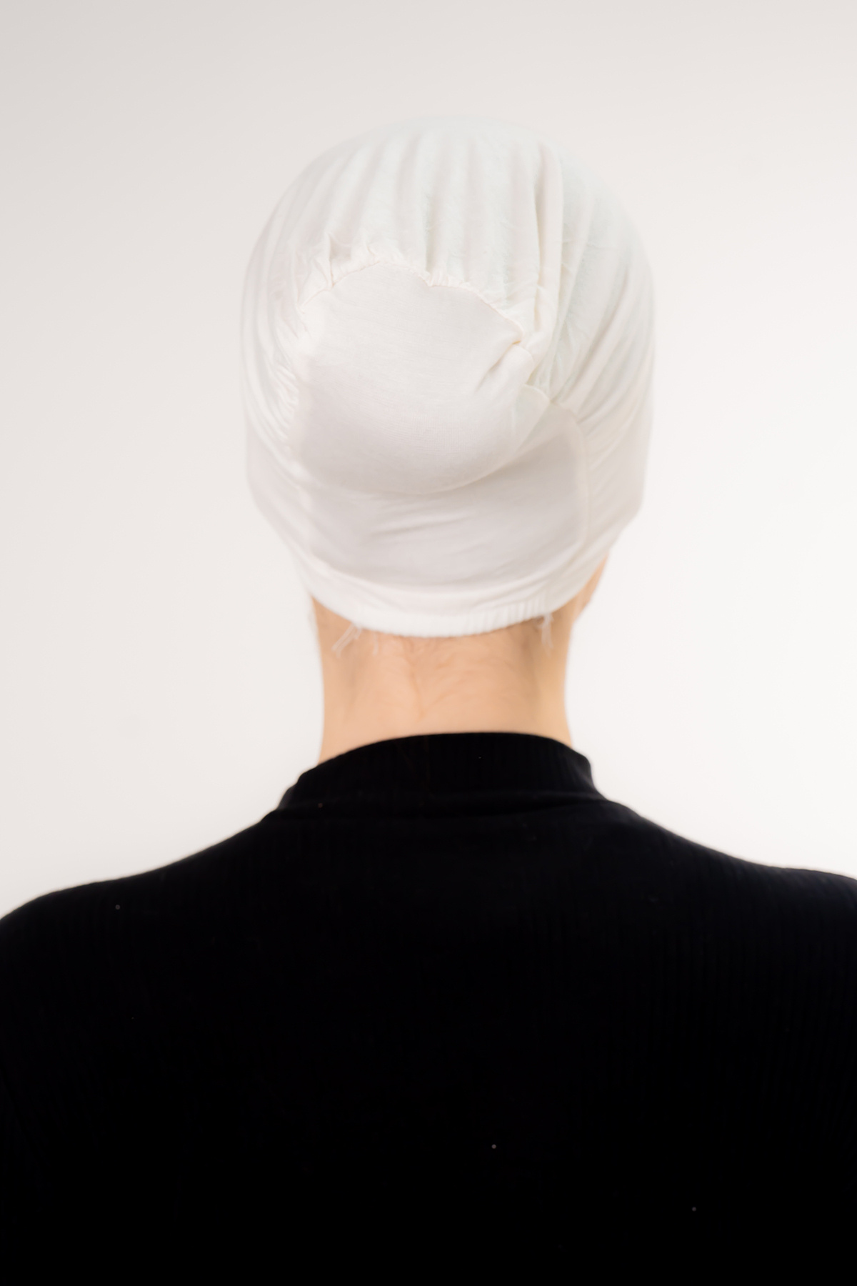 Şalcenneti.com-Practical Cream Color Bonnet with Snap-On Front Seamless 7