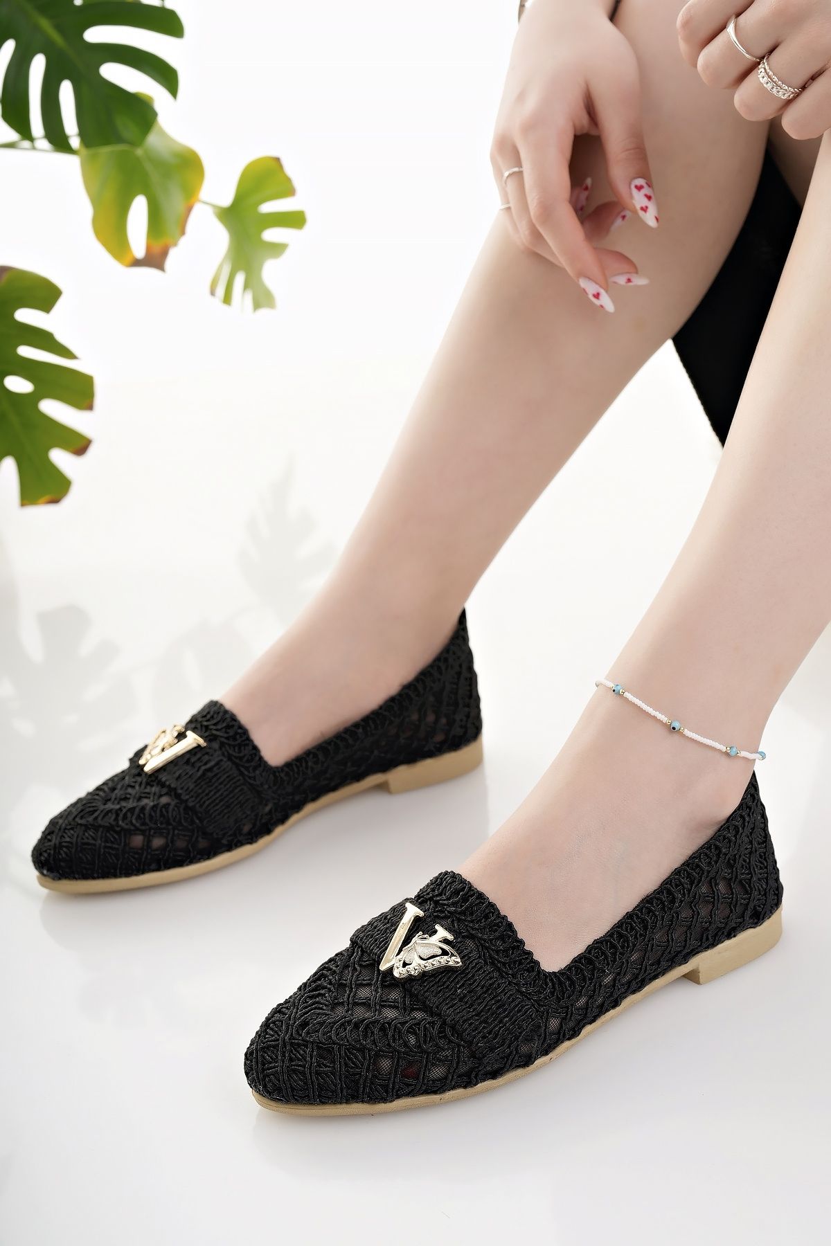 Modafırsat-Women's Ballerinas Black Straw Knitted Lace Mesh Knitwear Stylish Home Business Office Daily Shoes 2