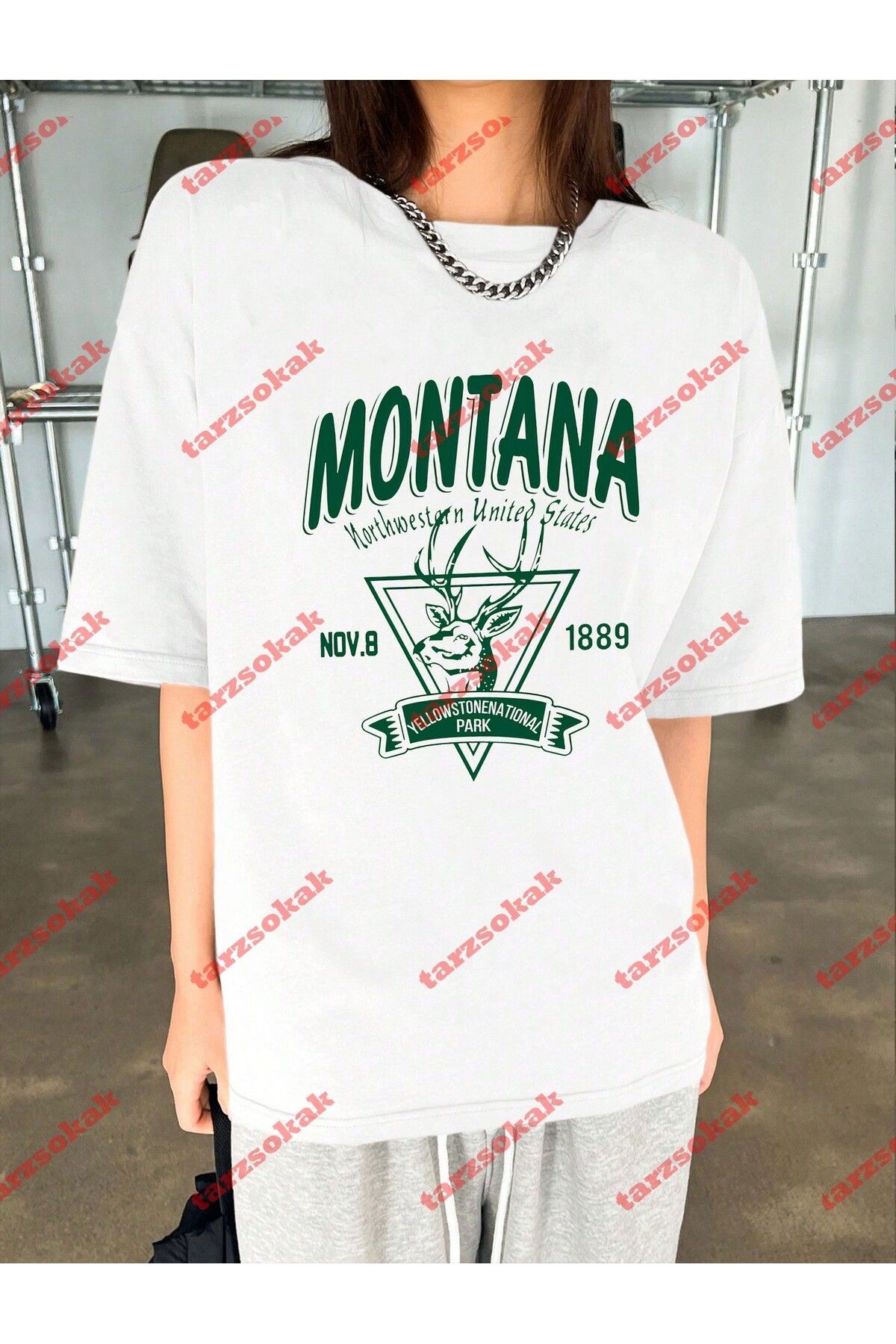Tarzsokak Unisex Montana  Baskılı Tshirt Beyaz