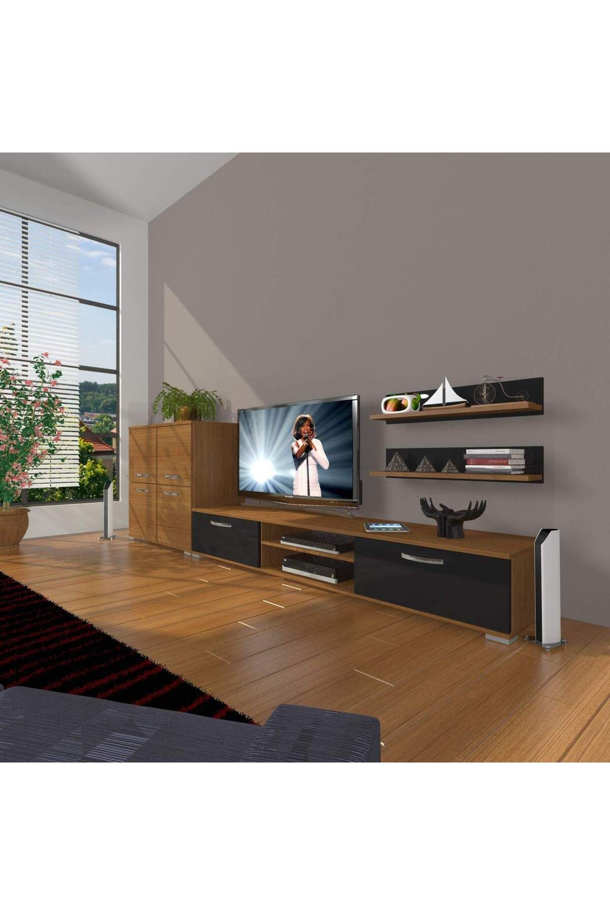 Decoraktiv Eko On Mdf Dvd Tv Ünitesi Tv Sehpası - Ceviz - Siyah