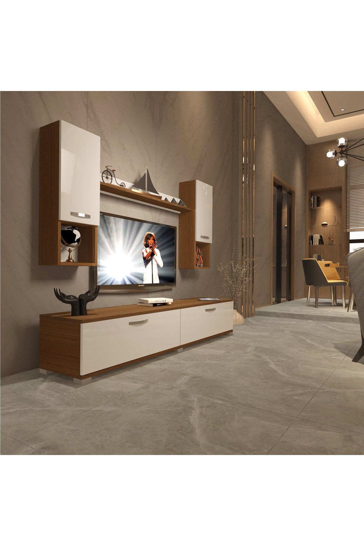 Decoraktiv Eko 5da Mdf Std Tv Ünitesi Tv Sehpası - Ceviz - Beyaz