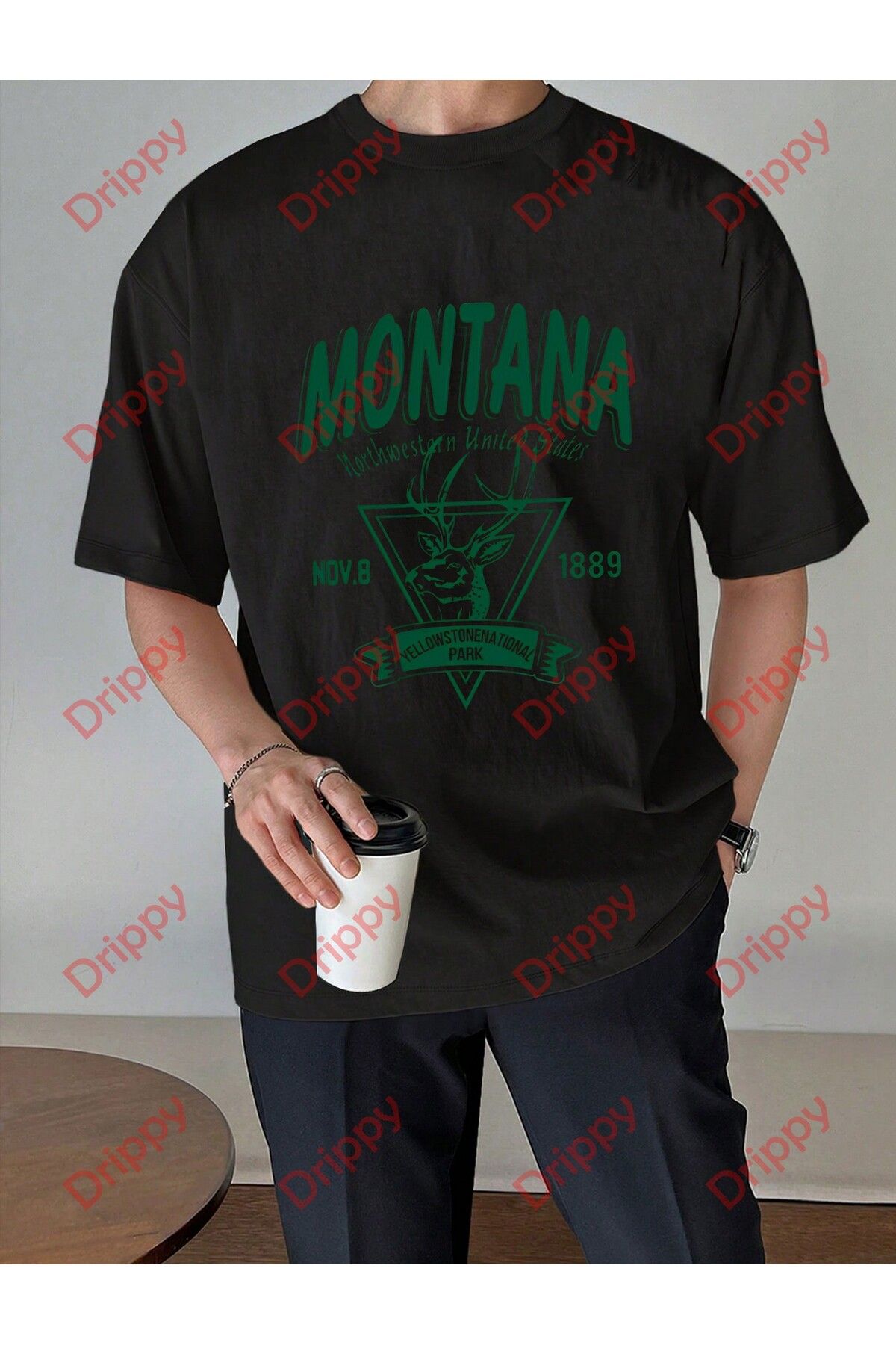Drippy Unisex Montana  Baskılı Tshirt Siyah