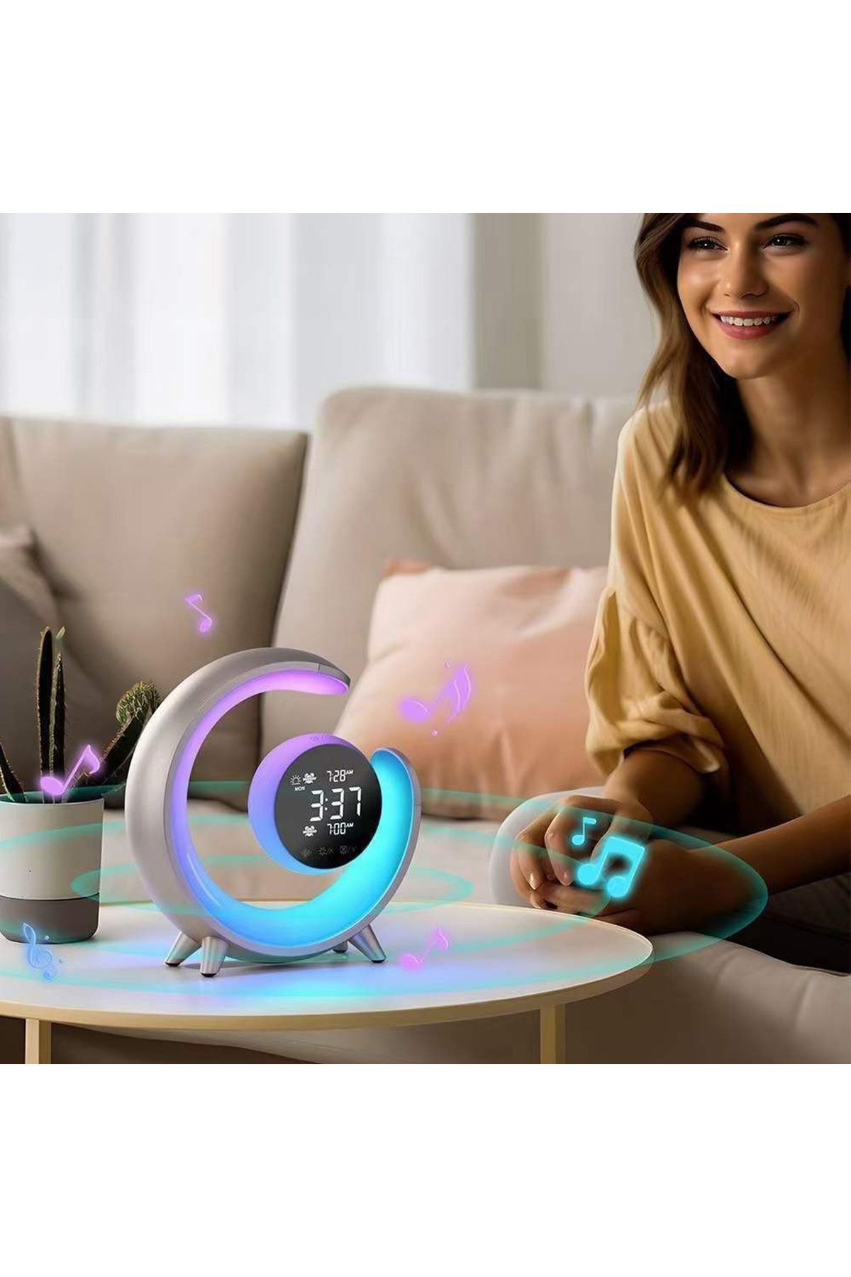 sharpdo-Home RGB Bedside Lamp Ambient Light with Dual Alarm Clock and Dual Wake-Up Touch Function 20W 2