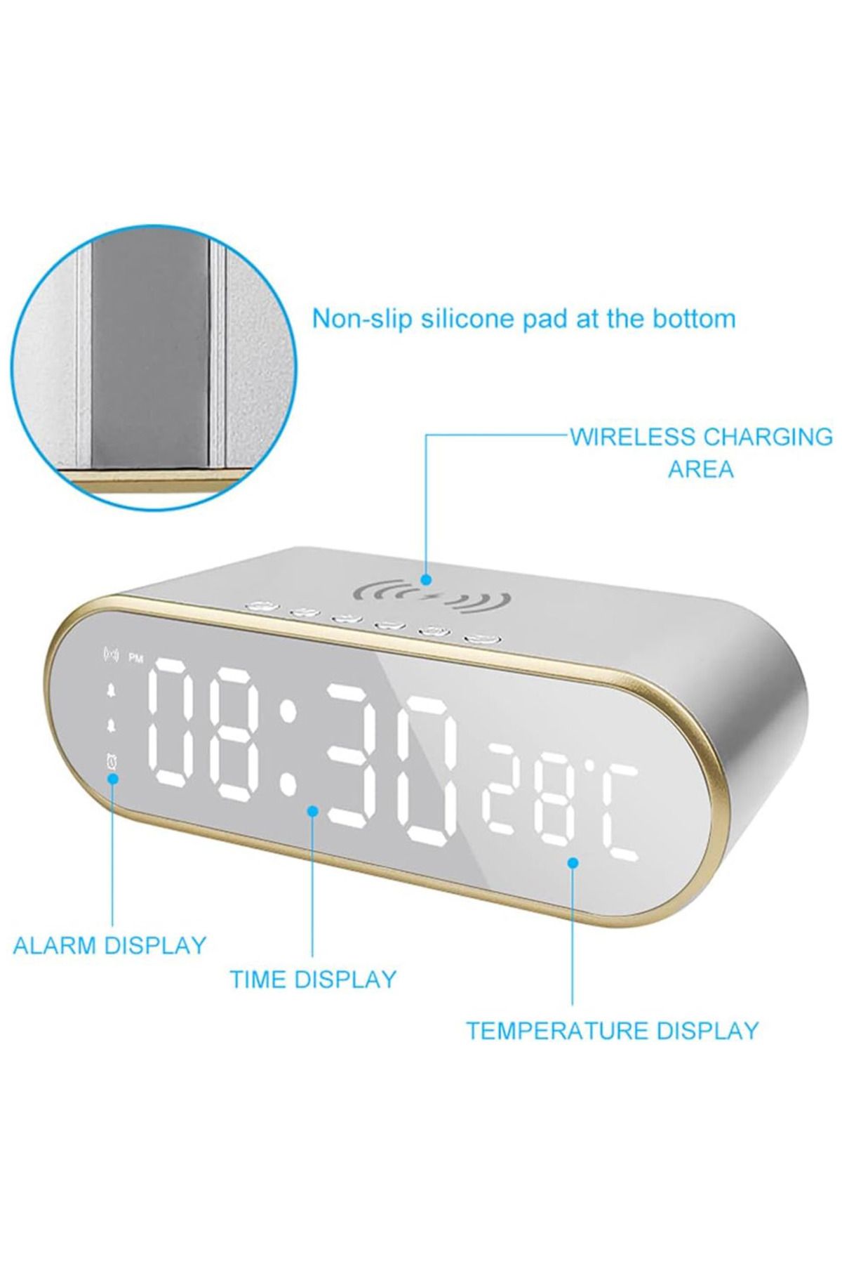 sharpdo-Multifunctional 3 in 1 Smart Desktop Alarm Clock with Wireless Charging Function for Mobile Phone 5
