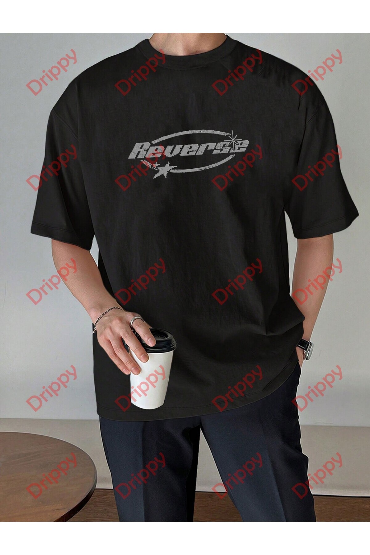 Drippy-Unisex Reverse Printed Tshirt Black 1