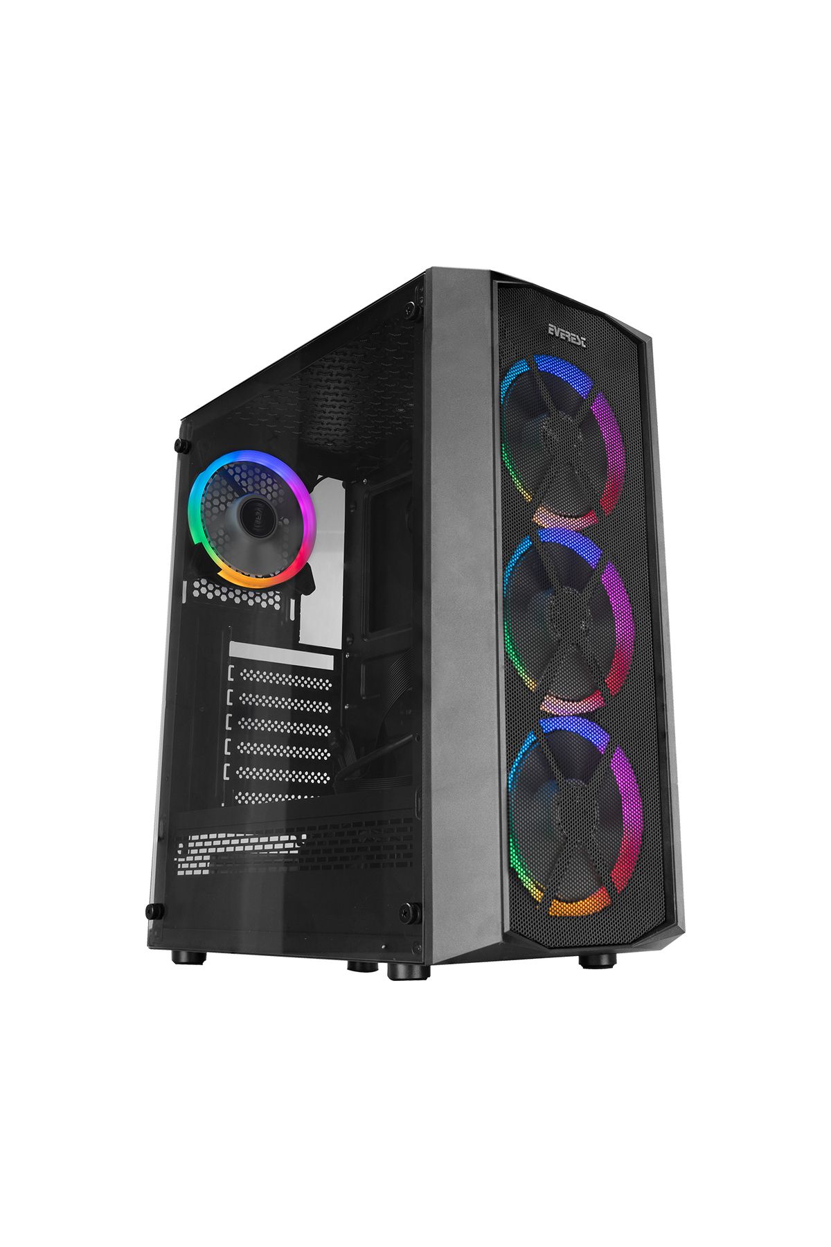 Everest Flat Mesh 4-12Cm Rgb Fan Tempered Camlı Atx Mid-T Gaming Oyuncu Boş Bilgisayar Kasası