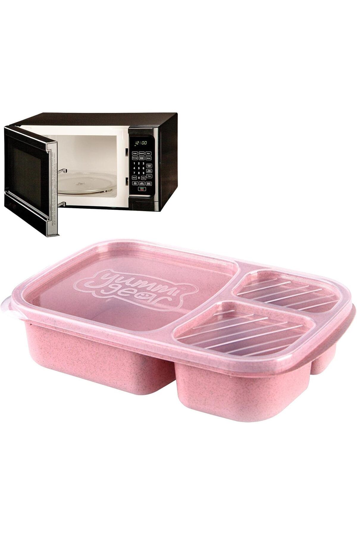 COOYA-3-Grid Lunch Box,With Lid,Heat Proof Reusable and Microwave-Safe,Pink,for School Picnic,23.5x15x5cm 5