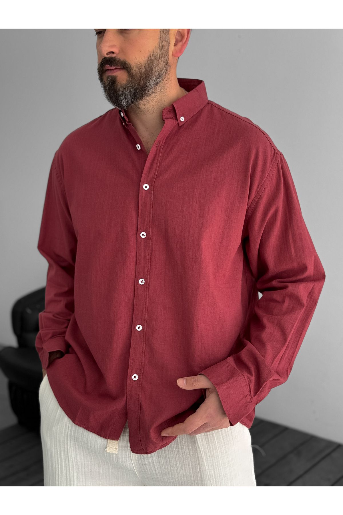 BYBASICMAN-Claret Red Fresh Fabric Basic Shirt G-5138/12 8