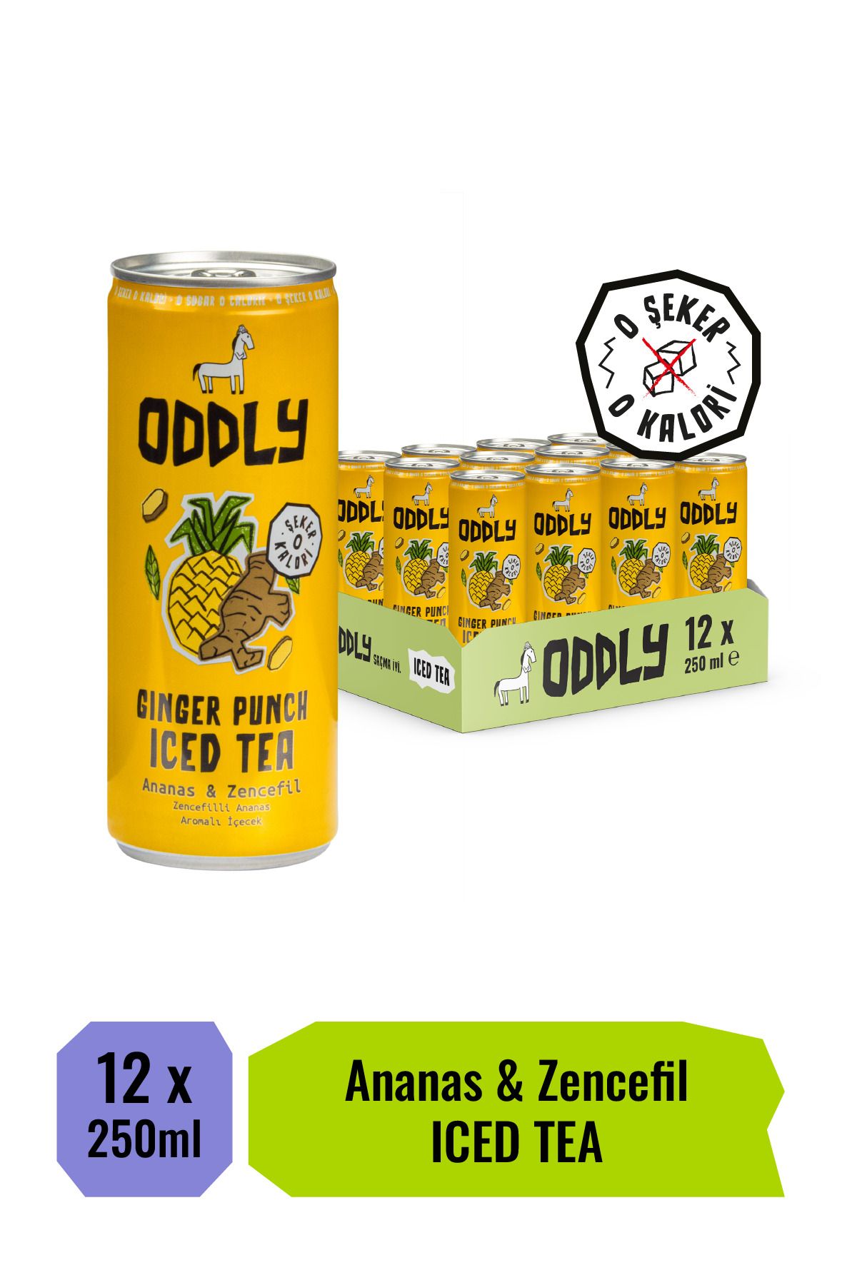 ODDLY GINGER PUNCH SOĞUK ÇAY KUTU YEŞİLÇAY ANANAS ZENCEFİL - 0 ŞEKER & 0 KALORİ 250 ML X 12 ADET