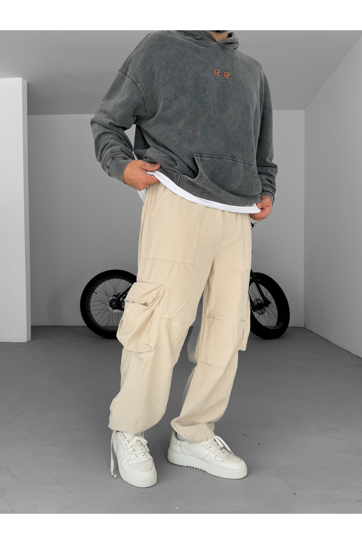 BYBASICMAN-Stone Cargo Pocket Zip Thin Pants B-3023 3