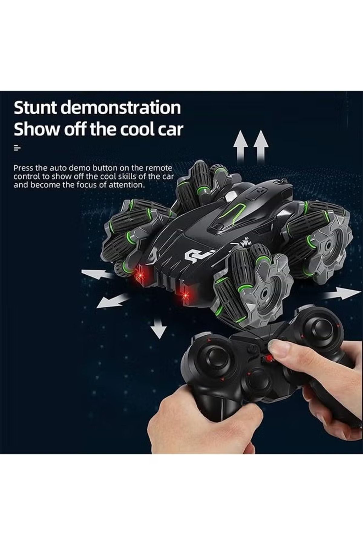 Yelajoy-Remote Control Car,2.4ghz 4wd double Sided Flips&360°Rotating,with LED Headlights,for Kids,Black 2