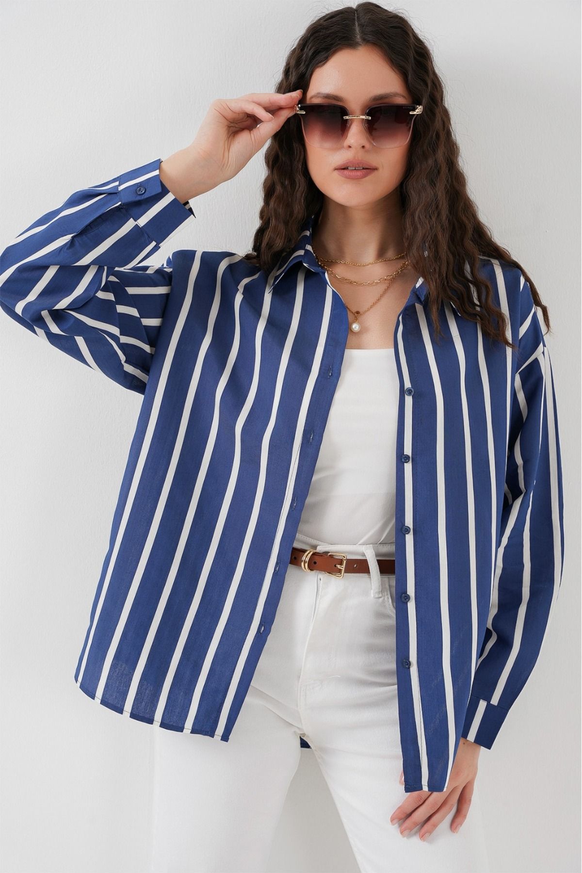 DEMOİSELLE-Women's Striped Basic Shirt 1